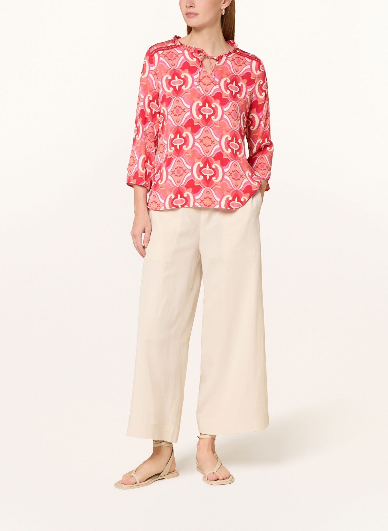 CARTOON Blusenshirt mit 3/4-Arm und Rüschen: HELLROT / ROT / ECRU