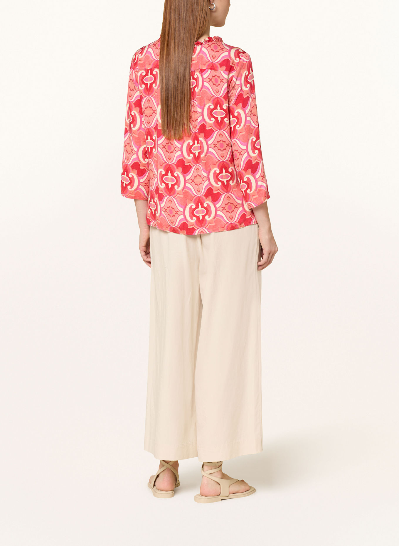 CARTOON Blusenshirt mit 3/4-Arm und Rüschen: HELLROT / ROT / ECRU