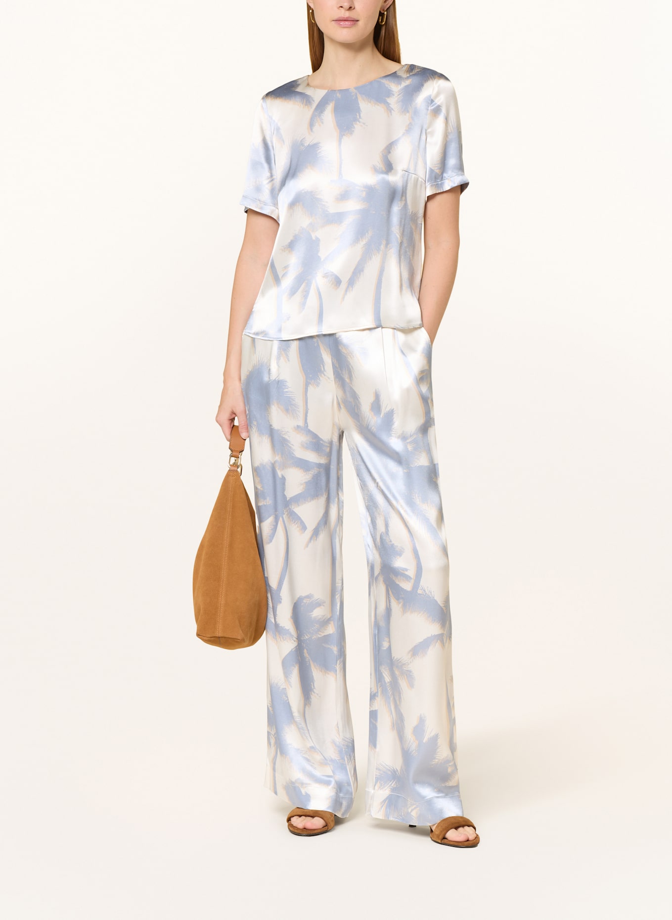 oui Blusenshirt aus Satin: WEISS / HELLBLAU / BEIGE