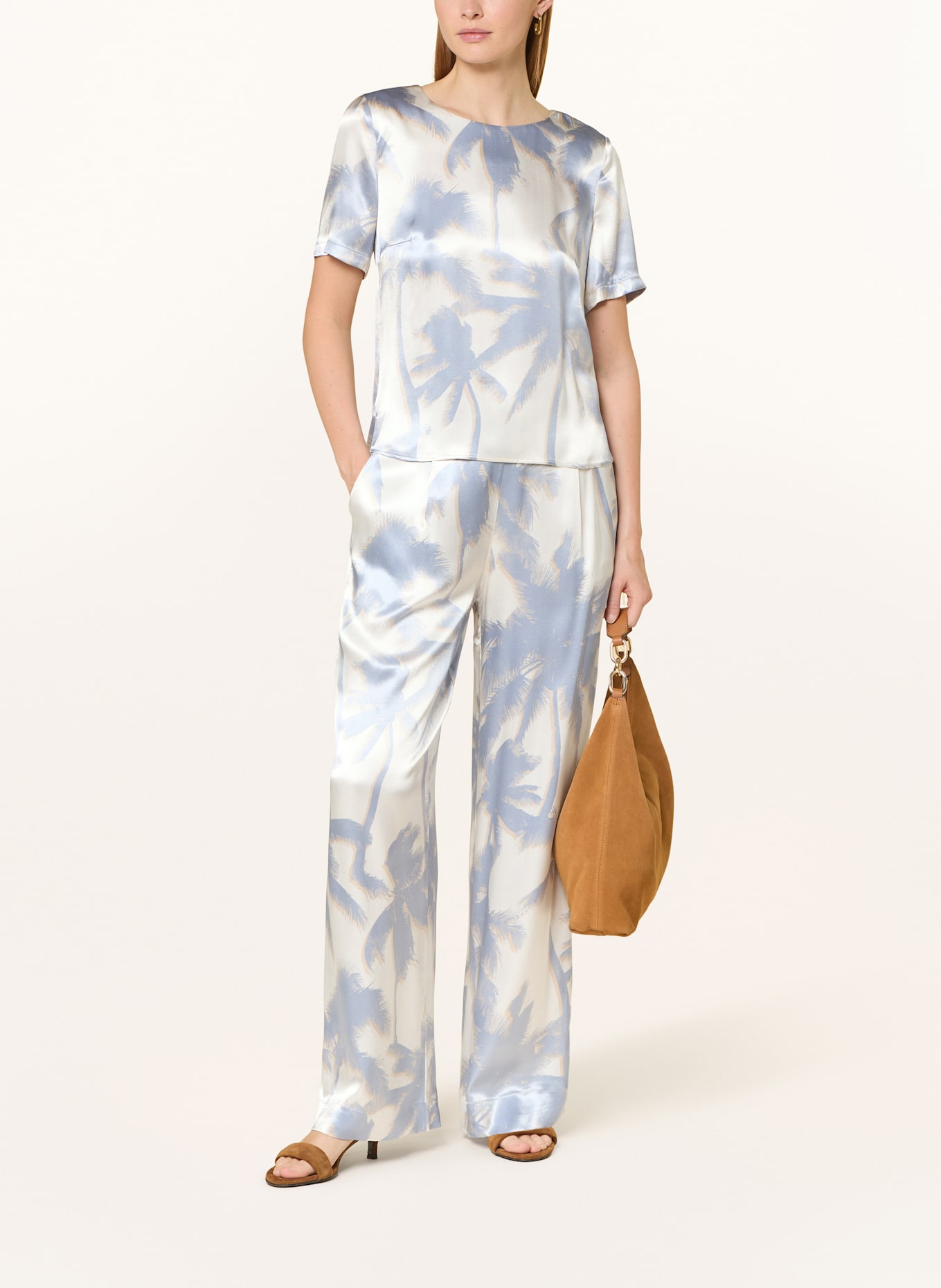 oui Marlenehose aus Satin: WEISS/ HELLBLAU/ BEIGE