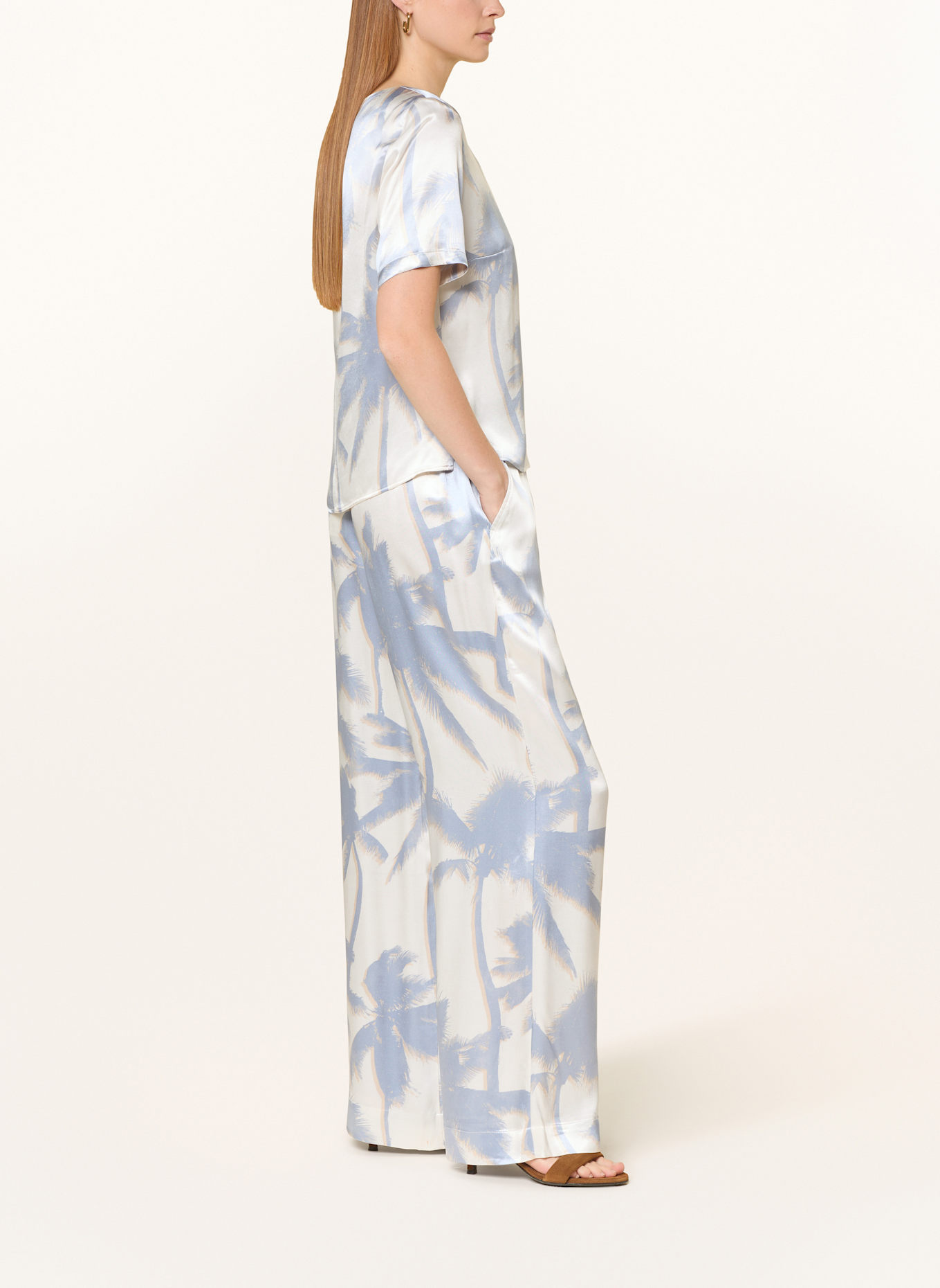 oui Marlenehose aus Satin: WEISS/ HELLBLAU/ BEIGE
