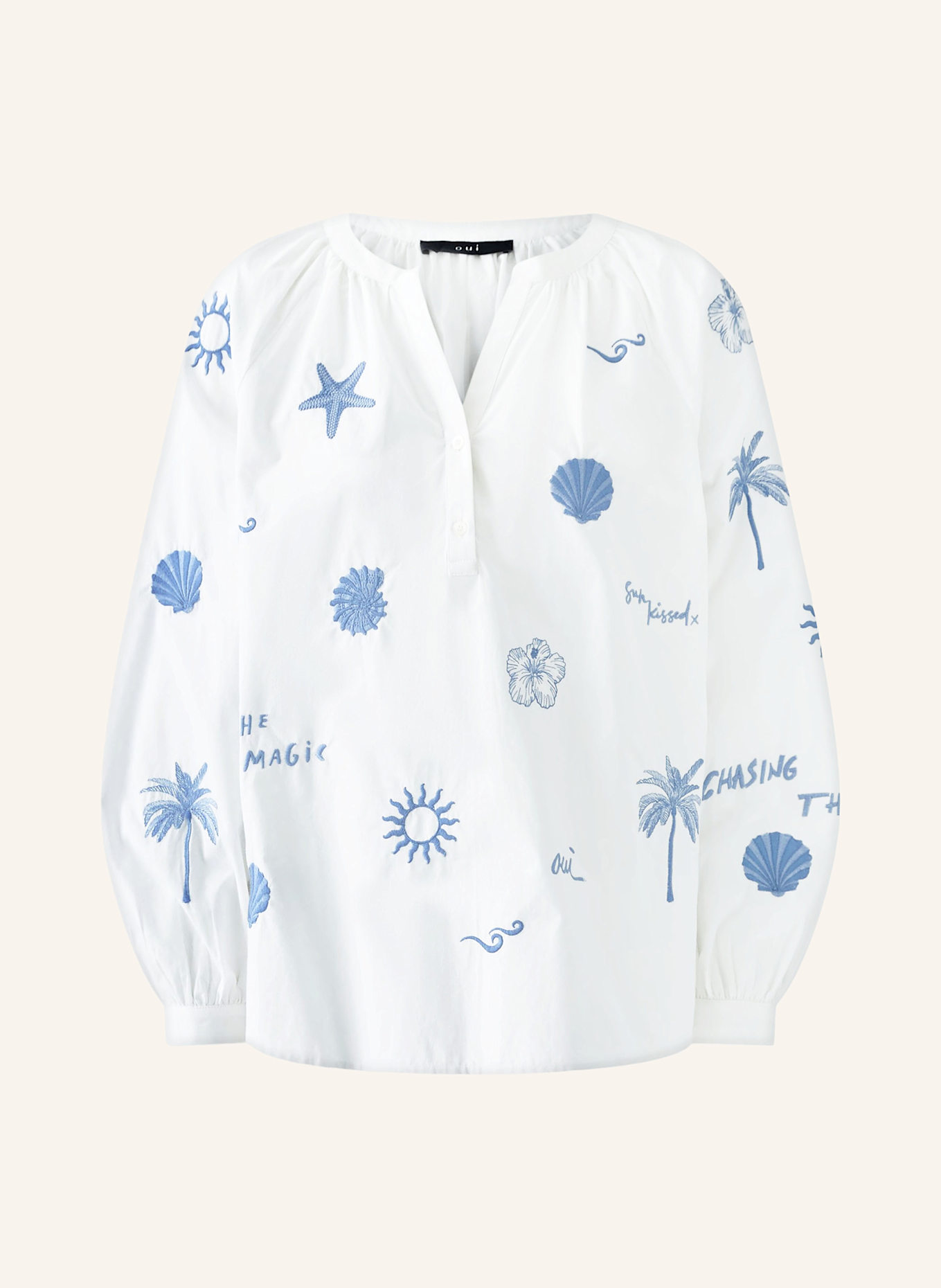 oui Blusenshirt mit Rüschen: WEISS/ BLAU