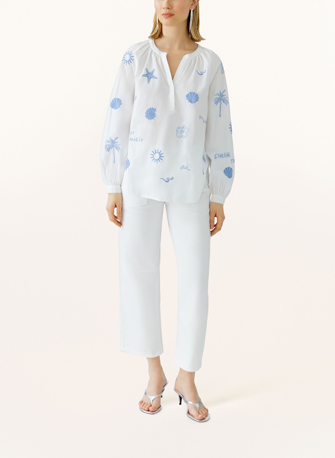 oui Blusenshirt mit Rüschen: WEISS/ BLAU