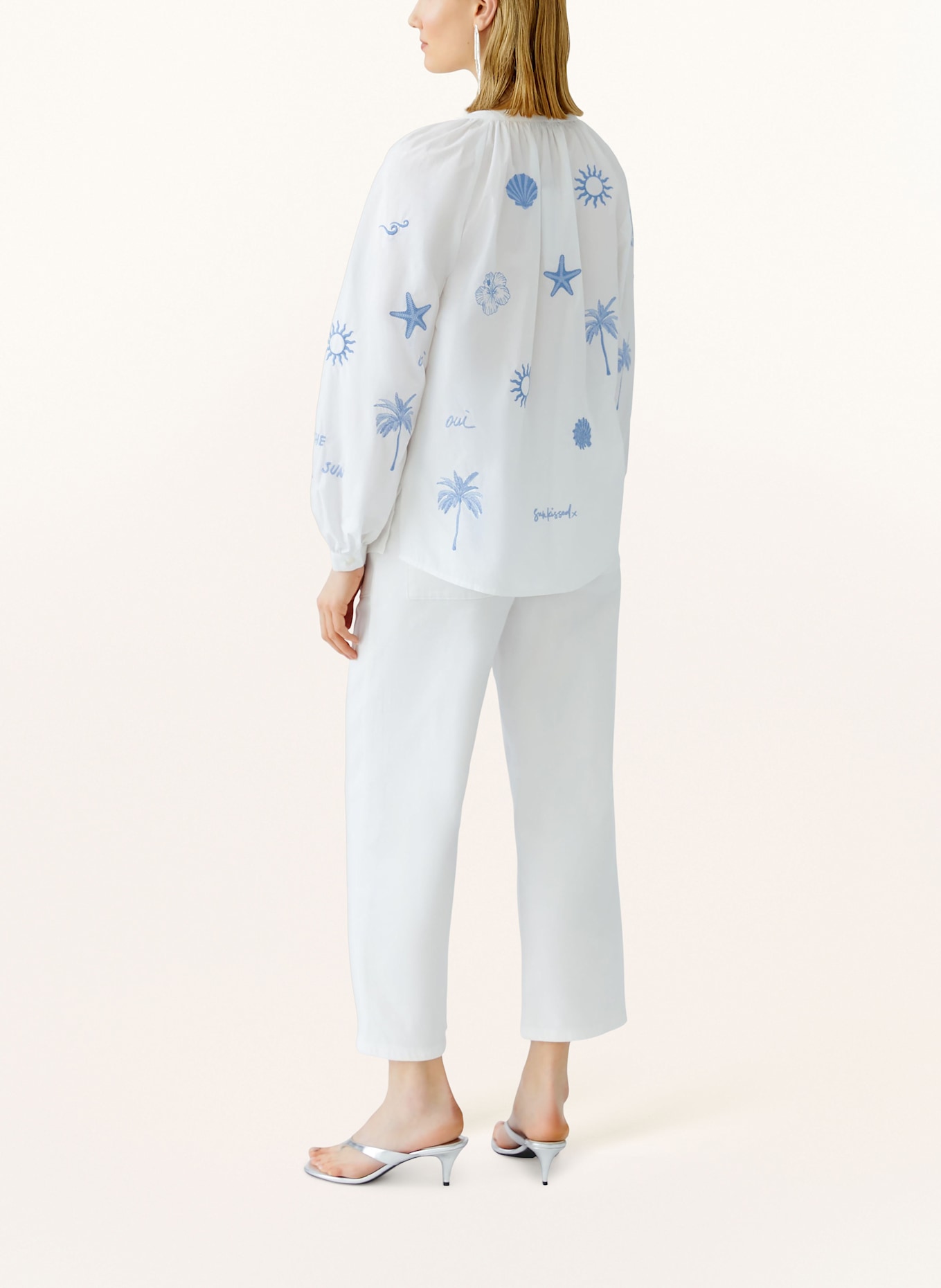 oui Blusenshirt mit Rüschen: WEISS/ BLAU