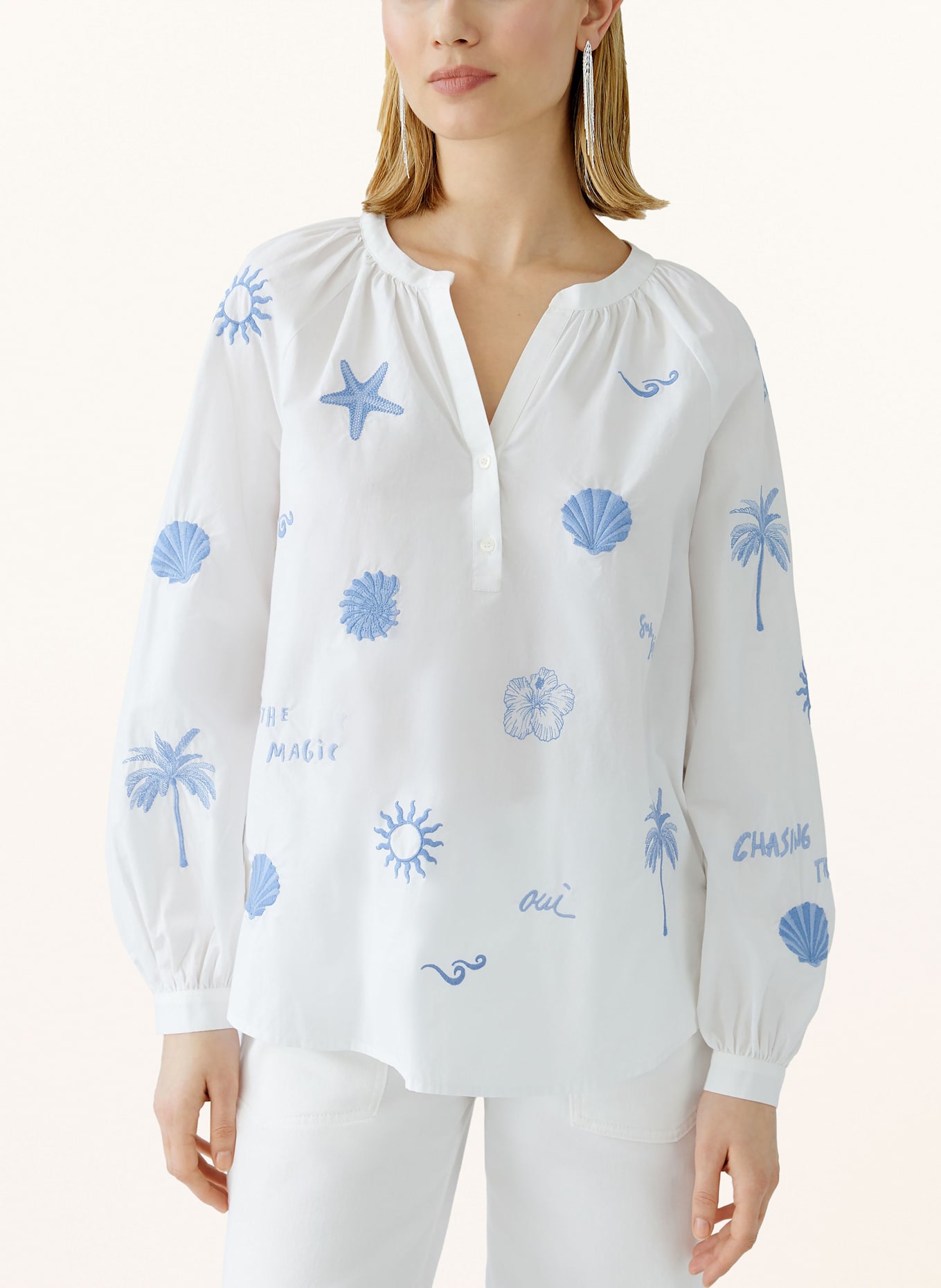 oui Blusenshirt mit Rüschen: WEISS/ BLAU