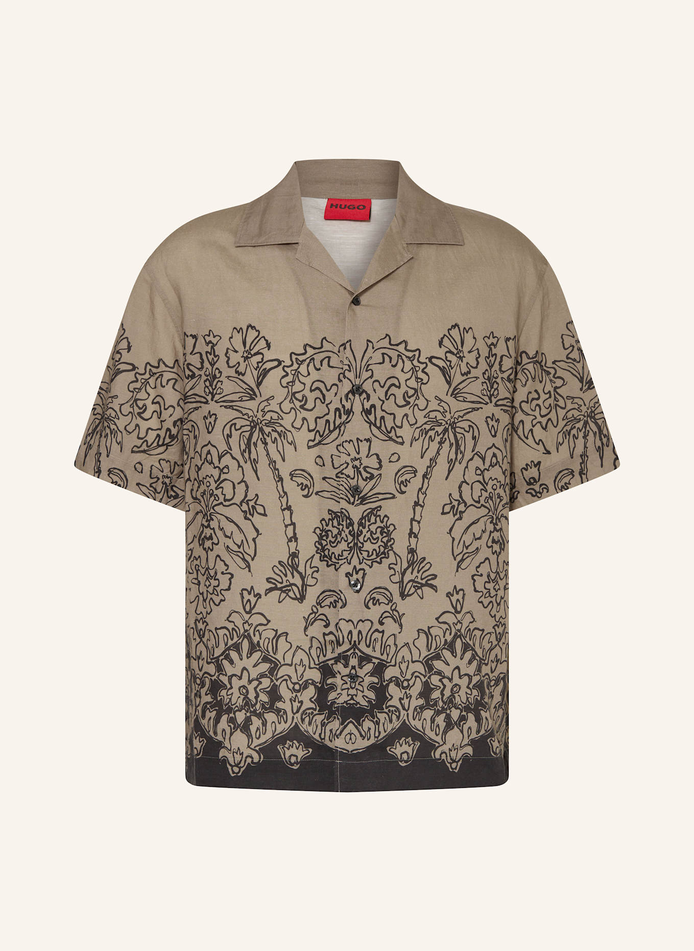 HUGO Resorthemd ESPINO Regular Fit mit Leinen: KHAKI/ SCHWARZ