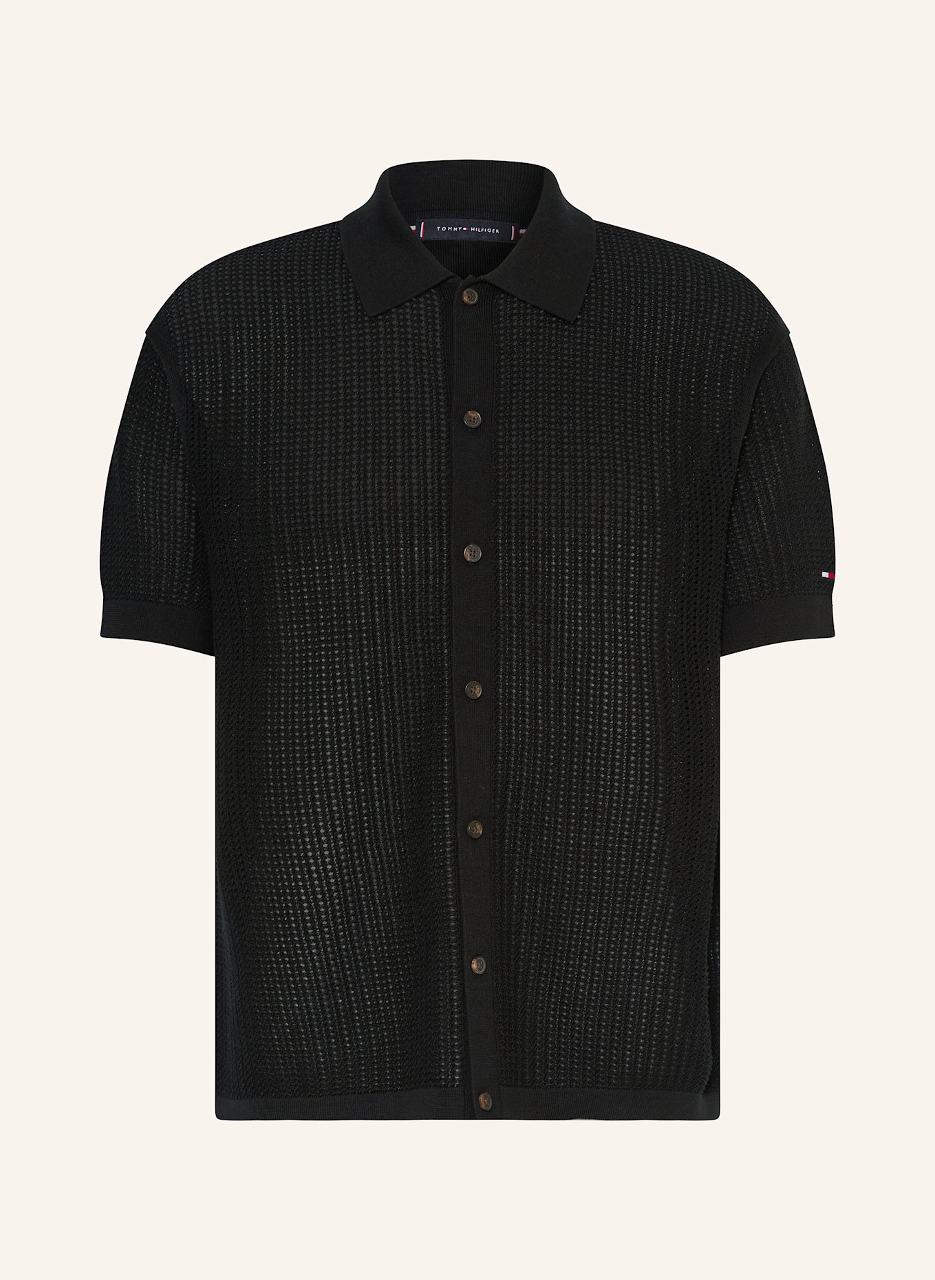 TOMMY HILFIGER Strickhemd Relaxed Fit: SCHWARZ