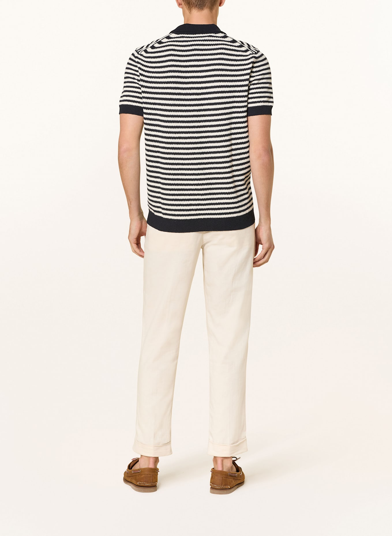 TOMMY HILFIGER Strick-Poloshirt Regular Fit: ECRU/ DUNKELBLAU