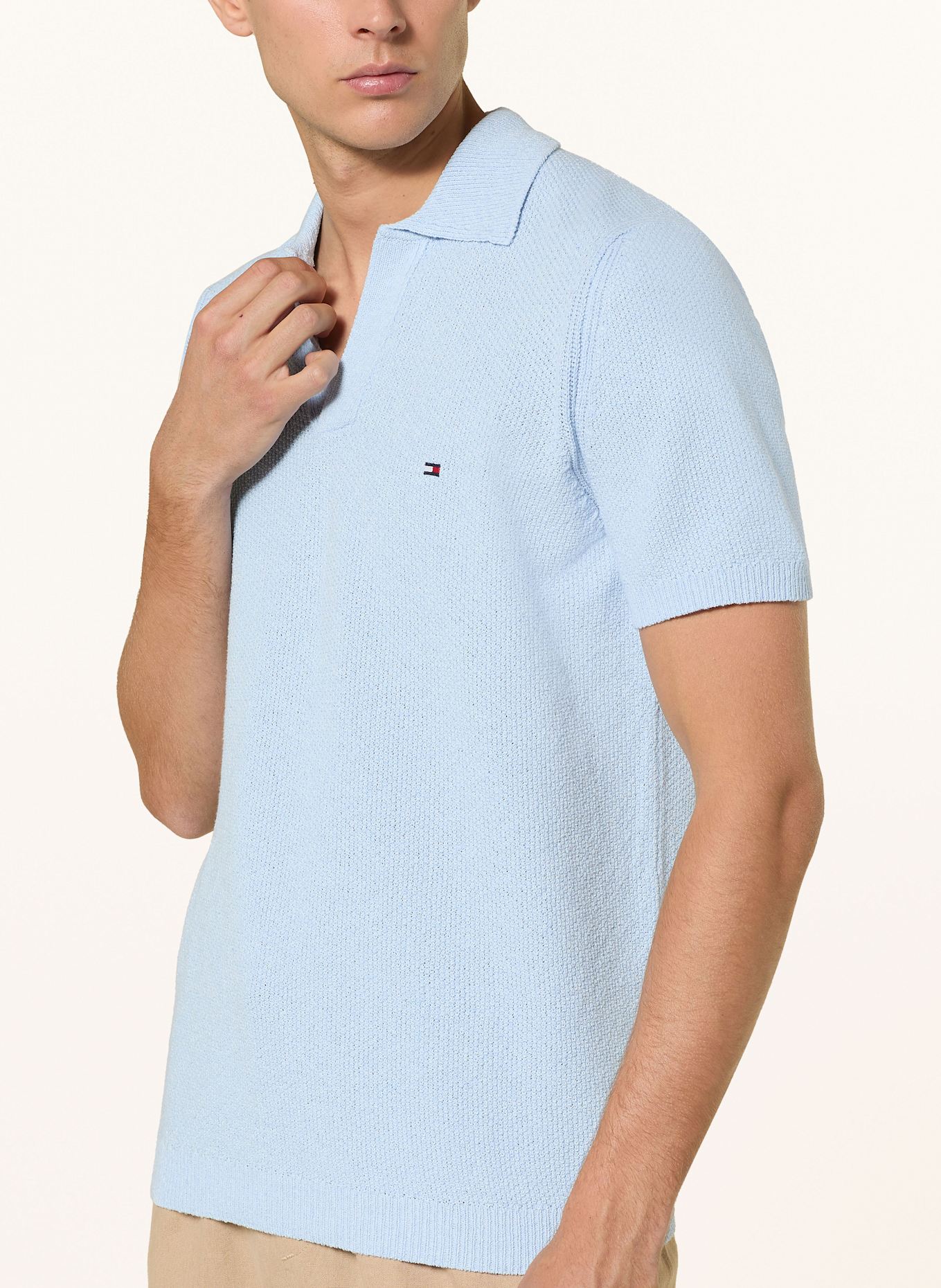 TOMMY HILFIGER Strick-Poloshirt Regular Fit: HELLBLAU