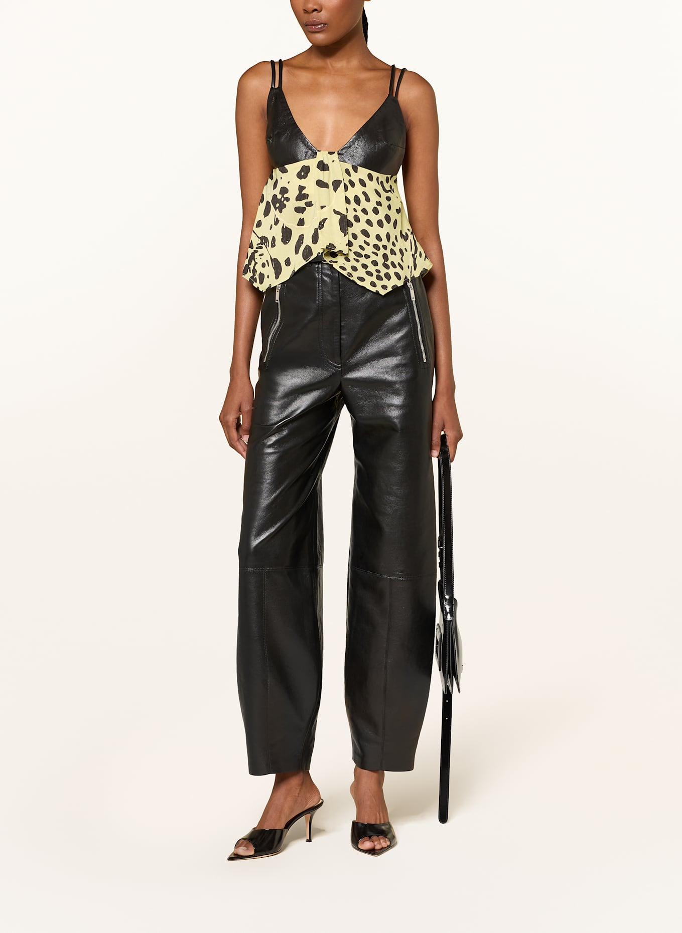 Nanushka Cropped-Top NYSSA im Materialmix: HELLGELB / SCHWARZ