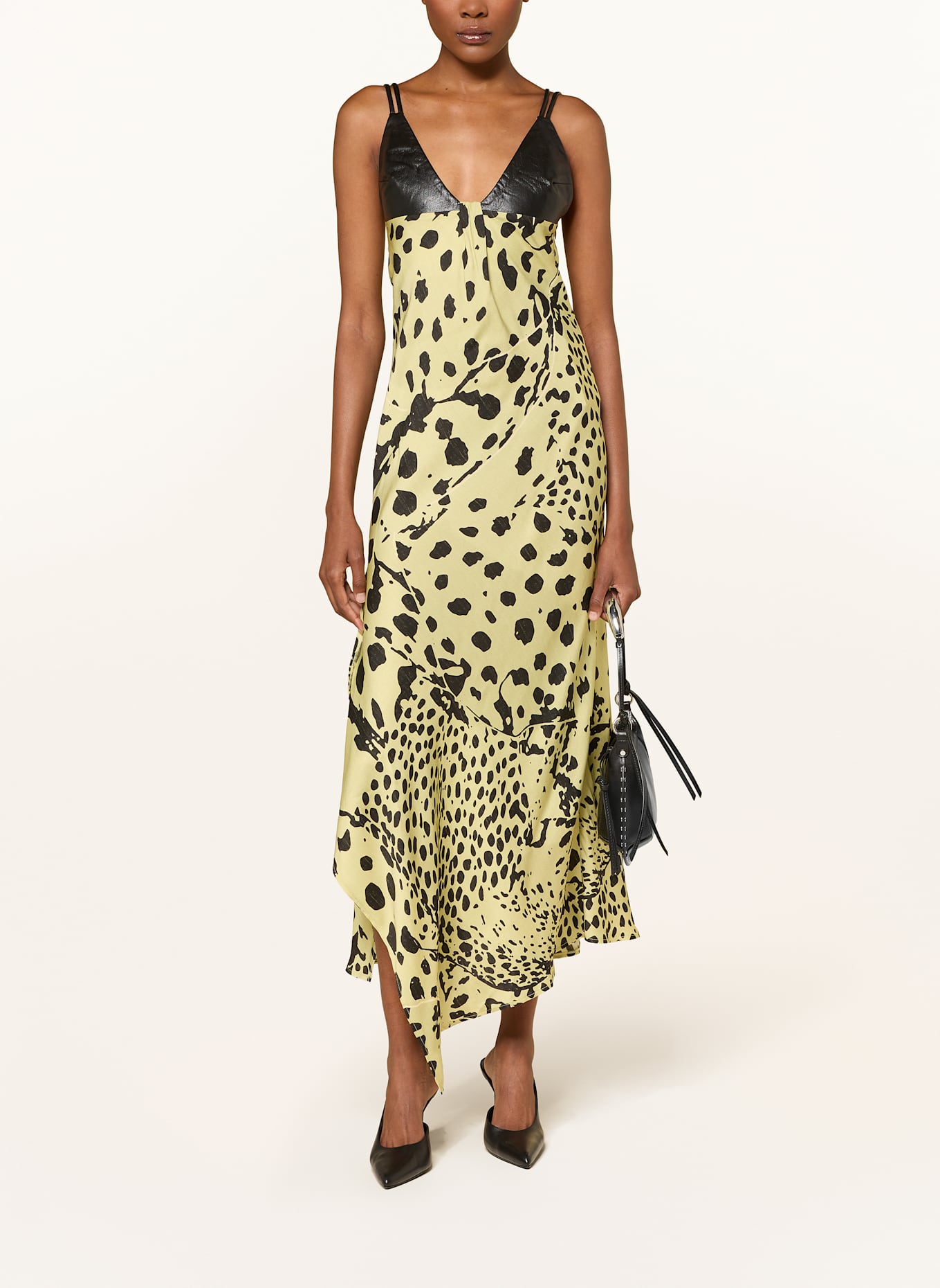 Nanushka Kleid ELENI im Materialmix: HELLGELB/ SCHWARZ