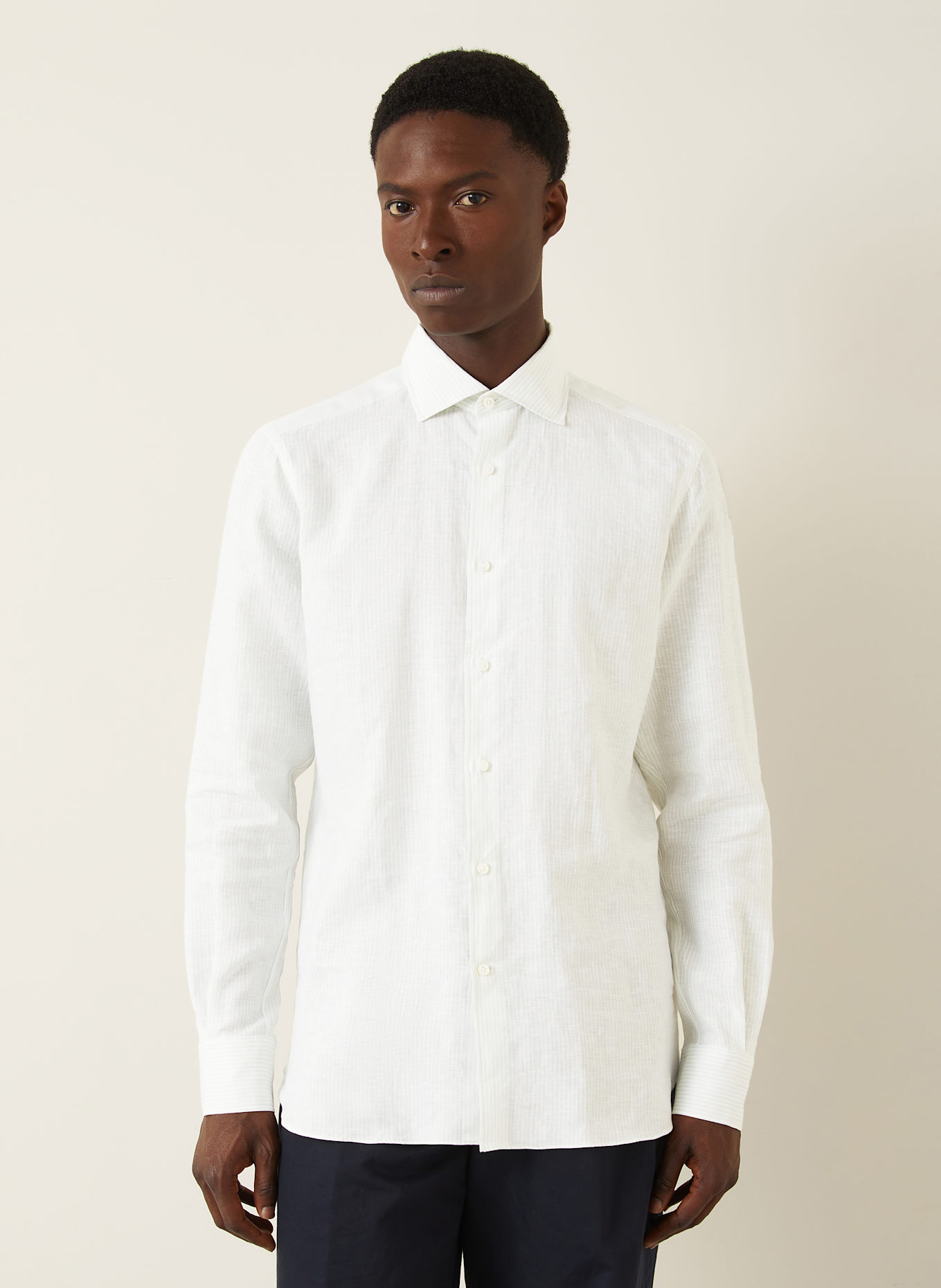 ZEGNA Leinenhemd Regular Fit: WEISS / HELLBLAU