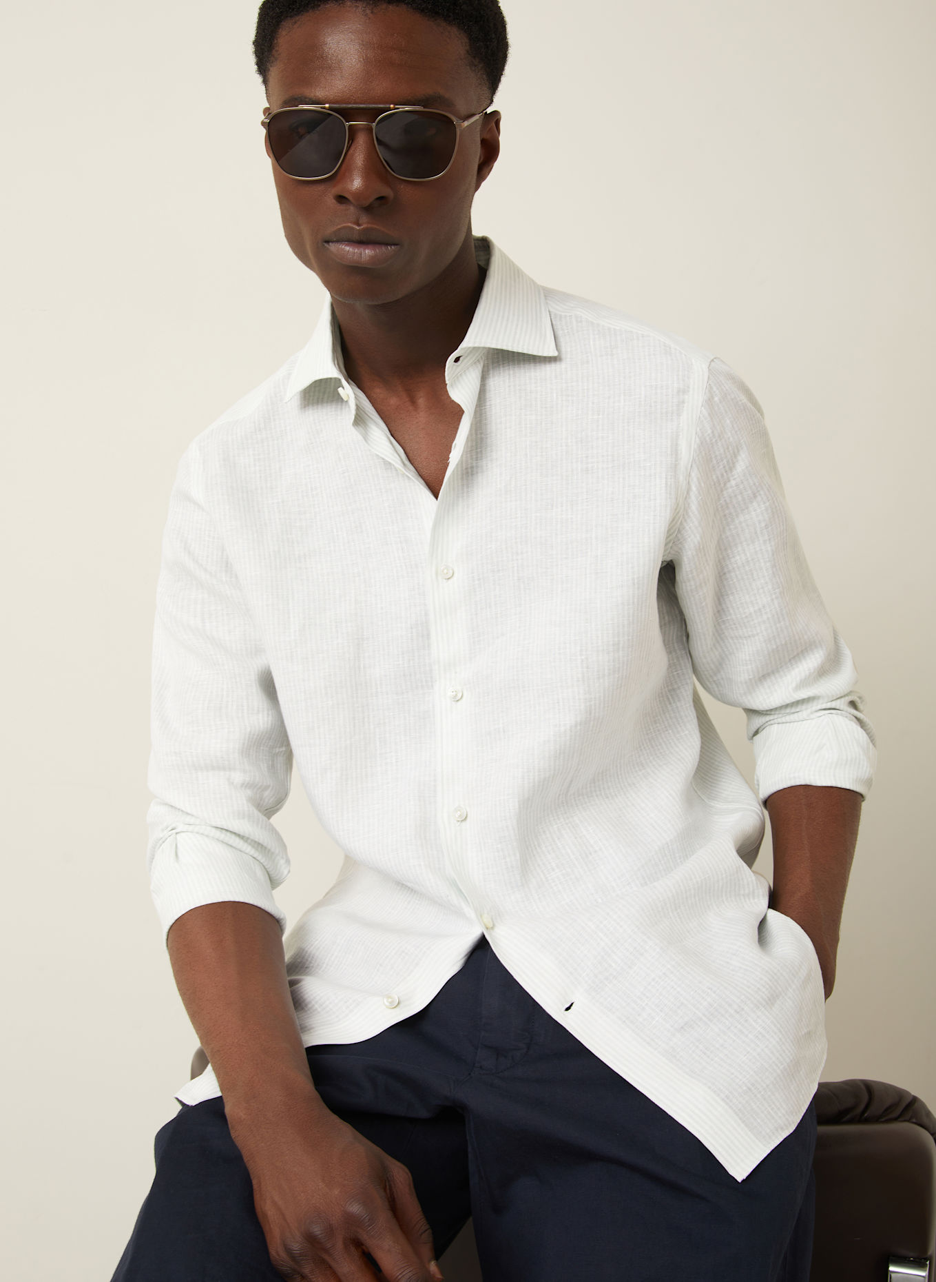 ZEGNA Leinenhemd Regular Fit: WEISS / HELLBLAU