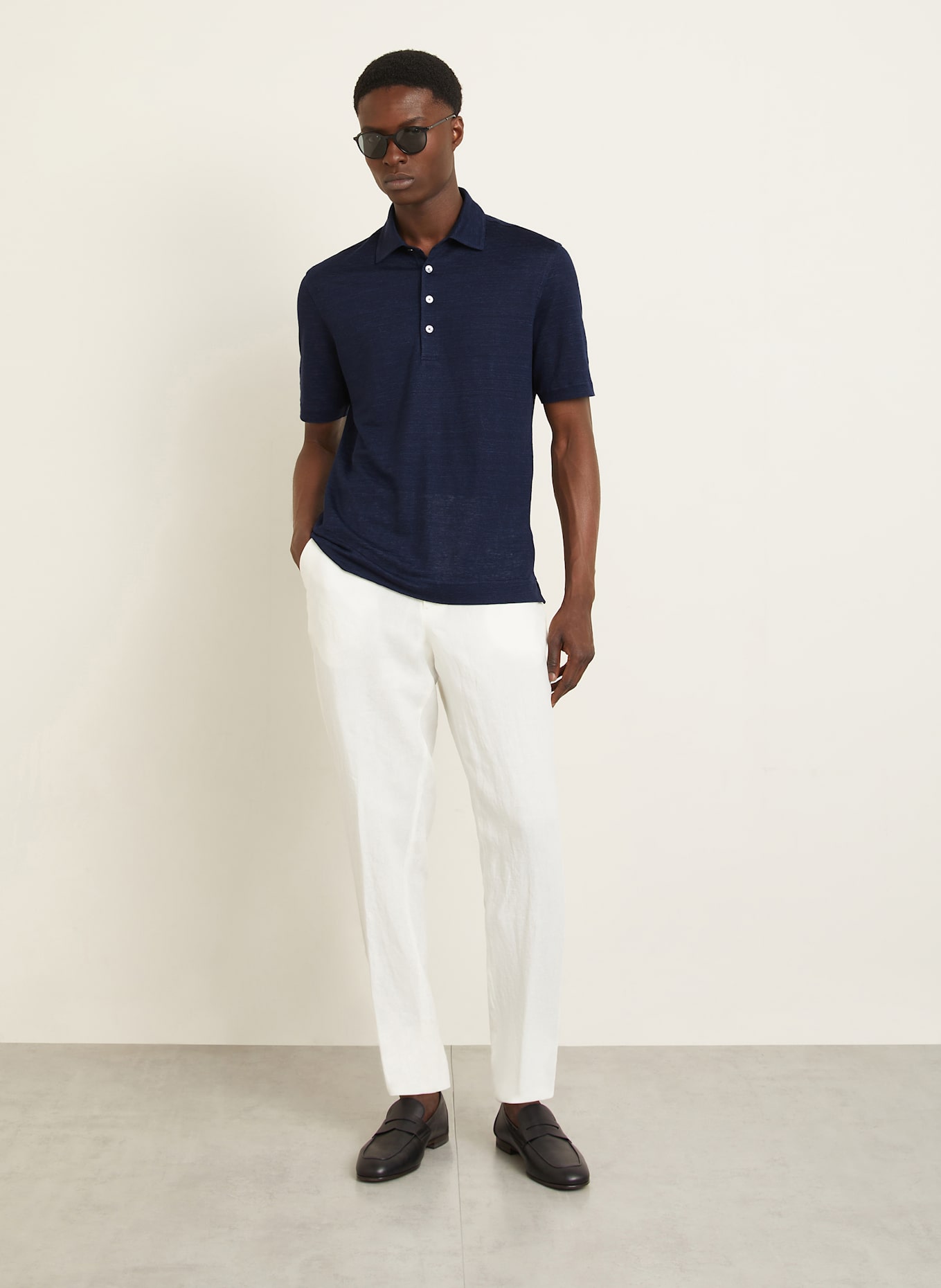 ZEGNA Leinen-Poloshirt: DUNKELBLAU