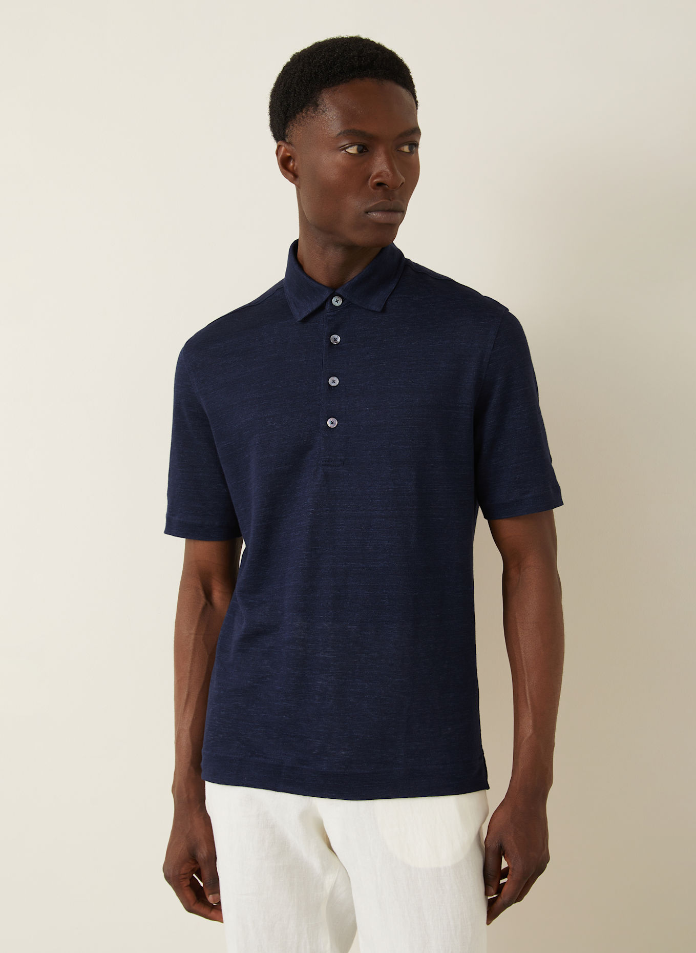 ZEGNA Leinen-Poloshirt: DUNKELBLAU