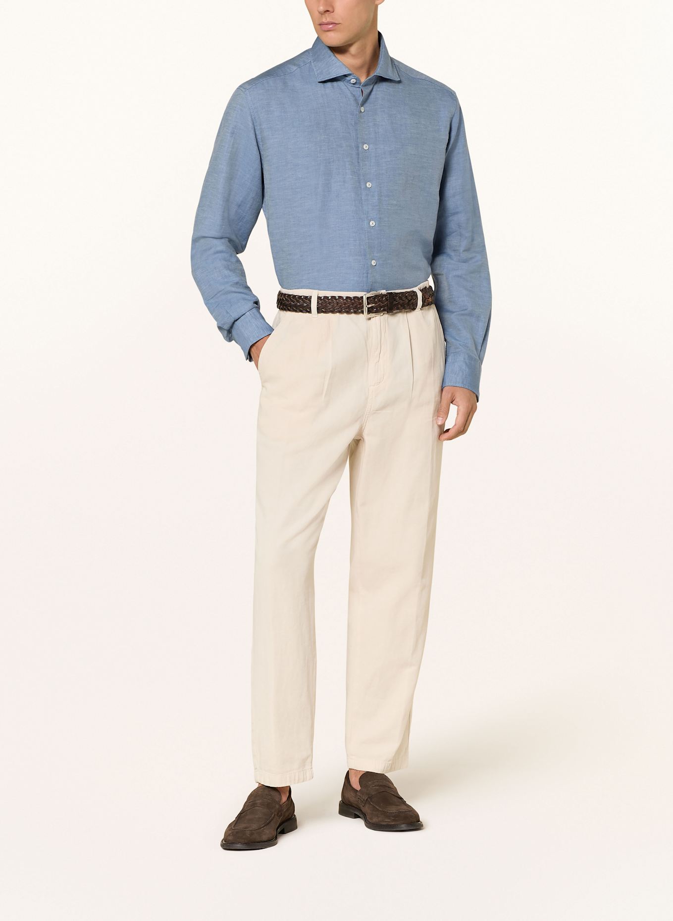 1863 by ETERNA Printed Mid-length Shirt with linen: DARK BLUE