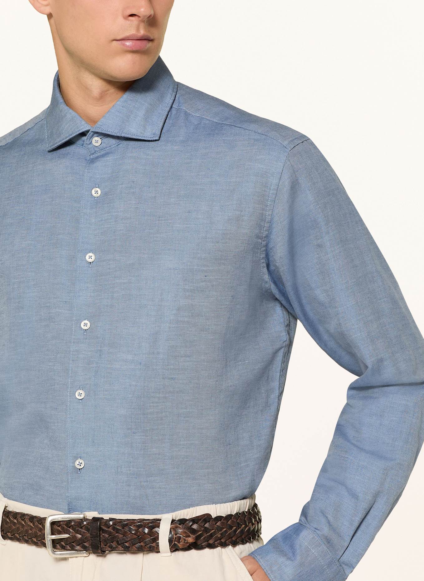 1863 by ETERNA Printed Mid-length Shirt with linen: DARK BLUE