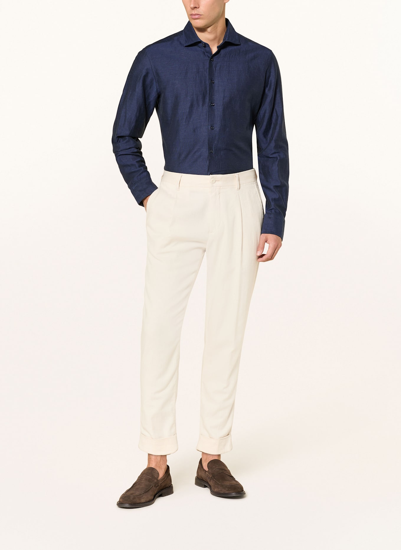 1863 by ETERNA Hemd Slim Fit mit Leinen: DUNKELBLAU