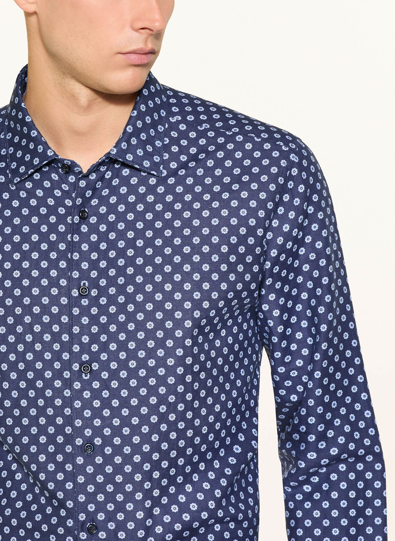 1863 by ETERNA Hemd Slim Fit mit Leinen: DUNKELBLAU