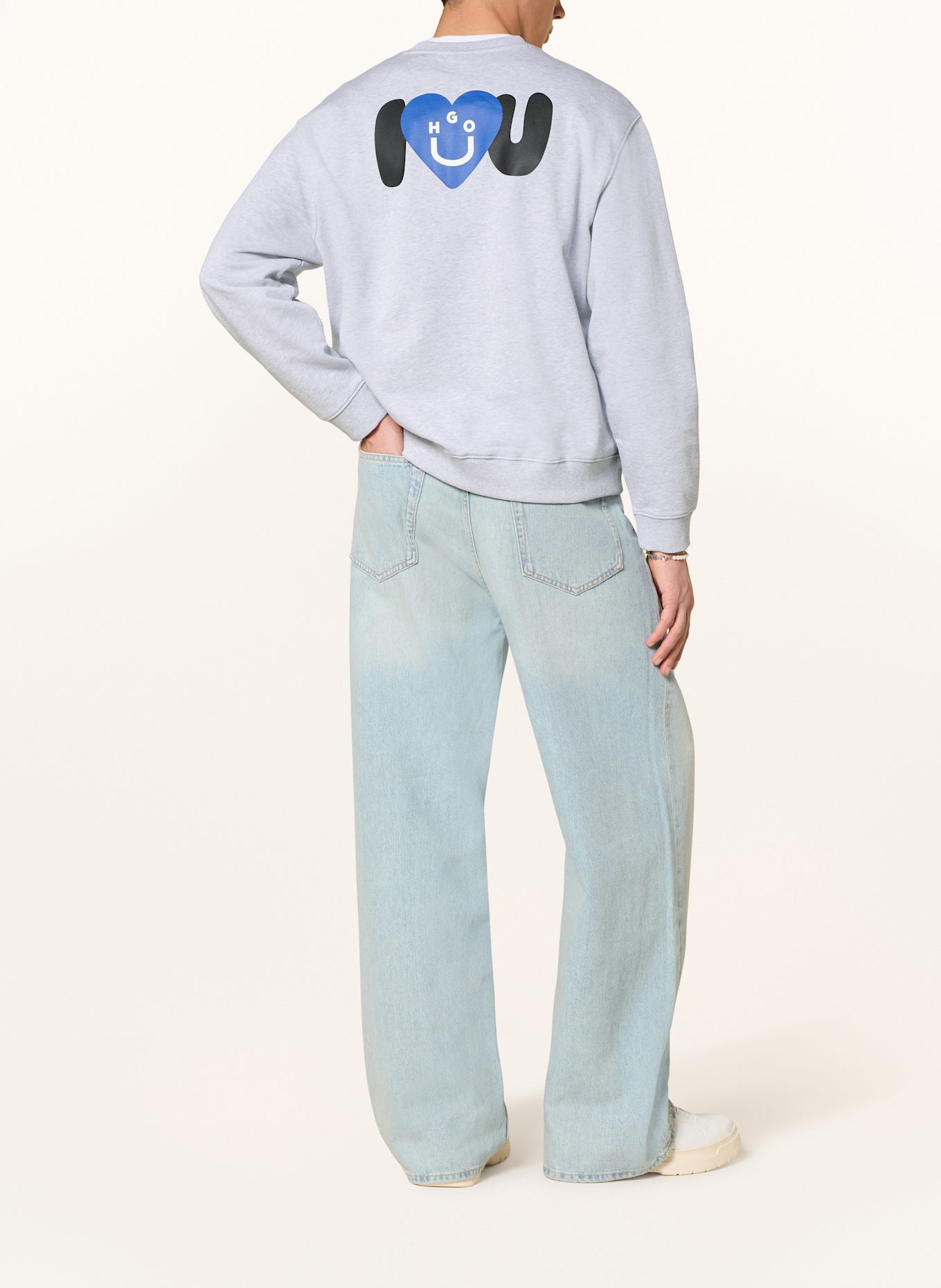 HUGO BLUE Oversized sweatshirt CREW: LIGHT GRAY/ BLUE/ BLACK