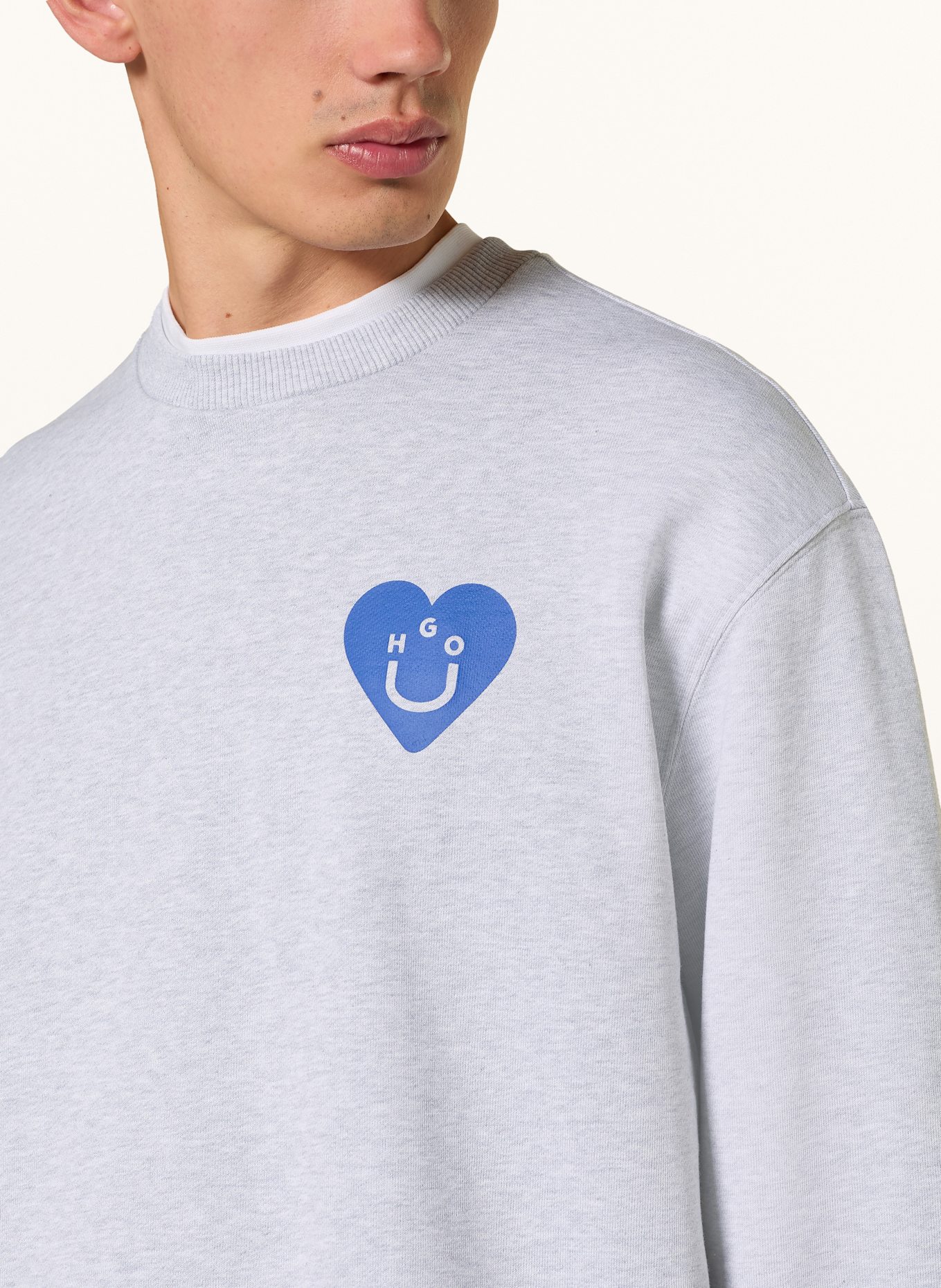 HUGO BLUE Oversized sweatshirt CREW: LIGHT GRAY/ BLUE/ BLACK
