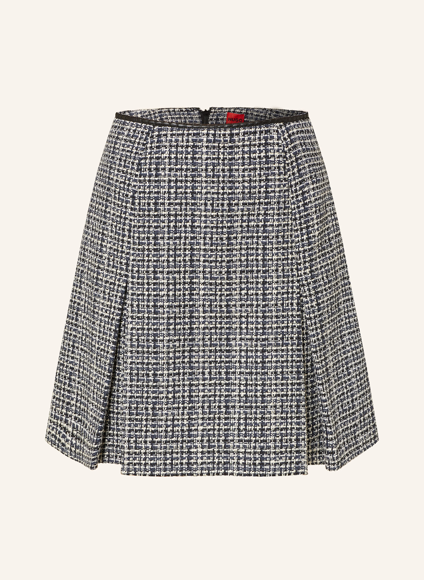 HUGO Faltenrock RATIRA aus Tweed: SCHWARZ / WEISS / DUNKELBLAU