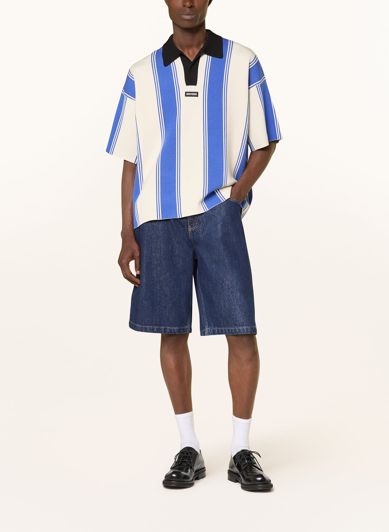 WRSTBHVR Strick-Poloshirt LEV V2: BLAU / ECRU