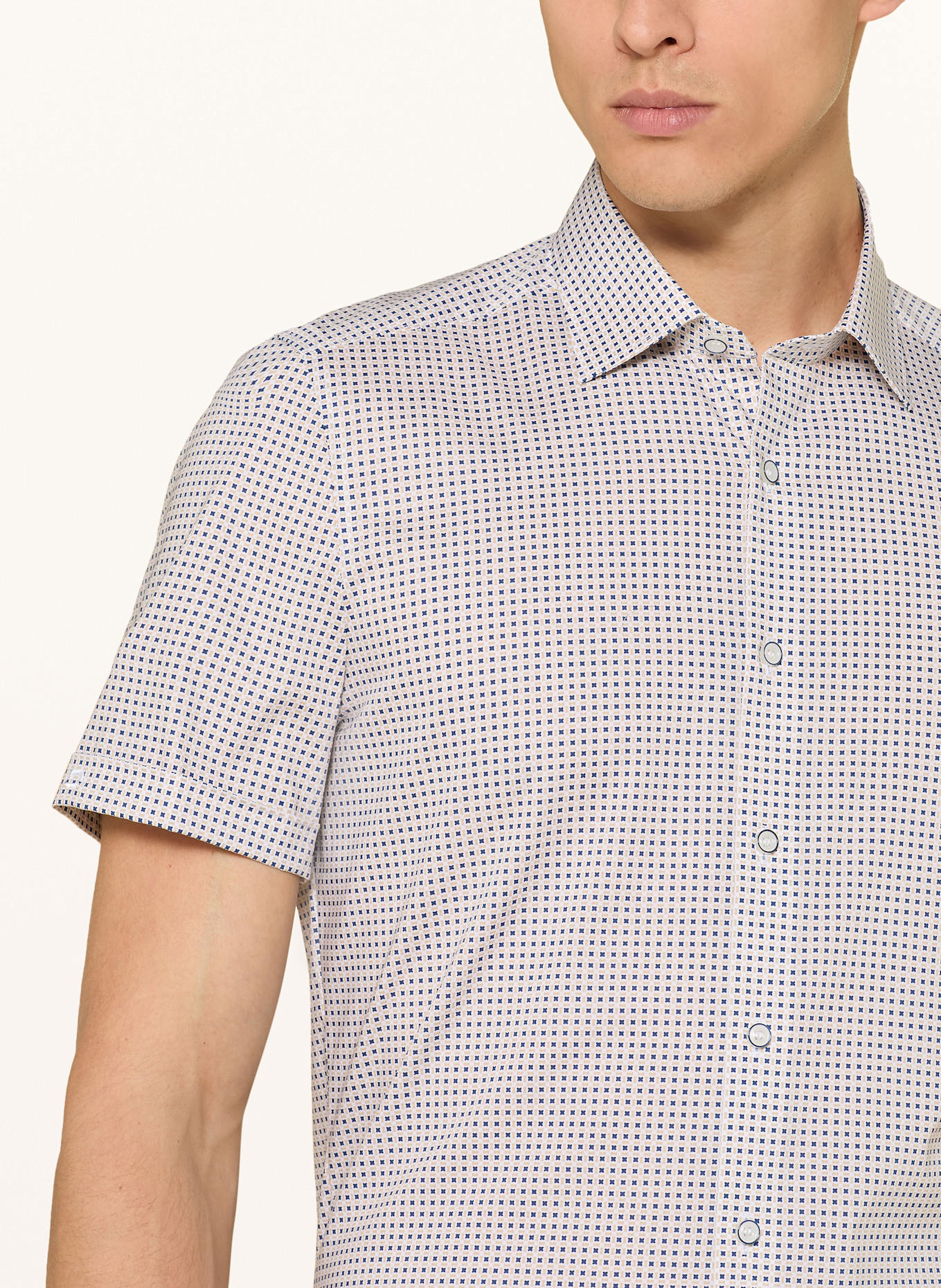 OLYMP Kurzarm-Hemd Level Five body fit: WEISS / BEIGE / DUNKELBLAU