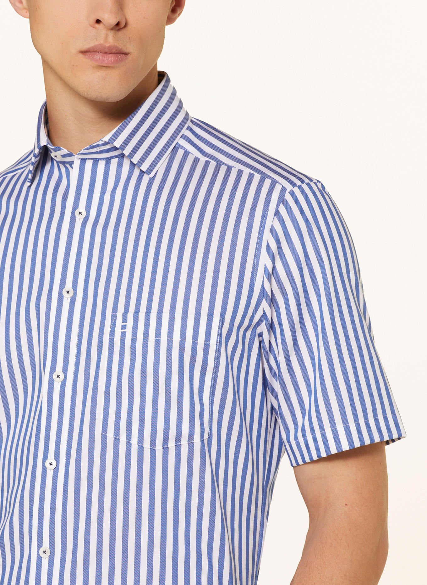 OLYMP Kurzarm-Hemd Luxor modern fit: BLAU / WEISS