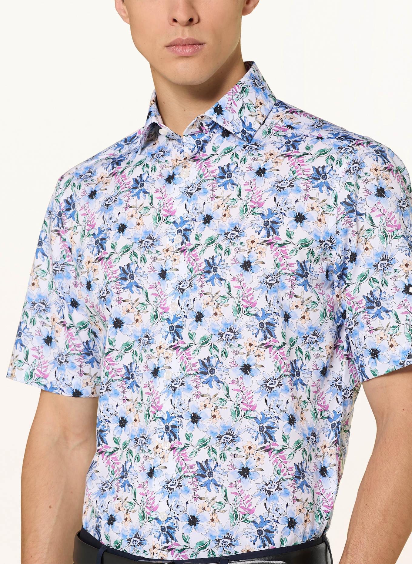 OLYMP Kurzarm-Hemd Luxor modern fit: WEISS / BLAU / PINK