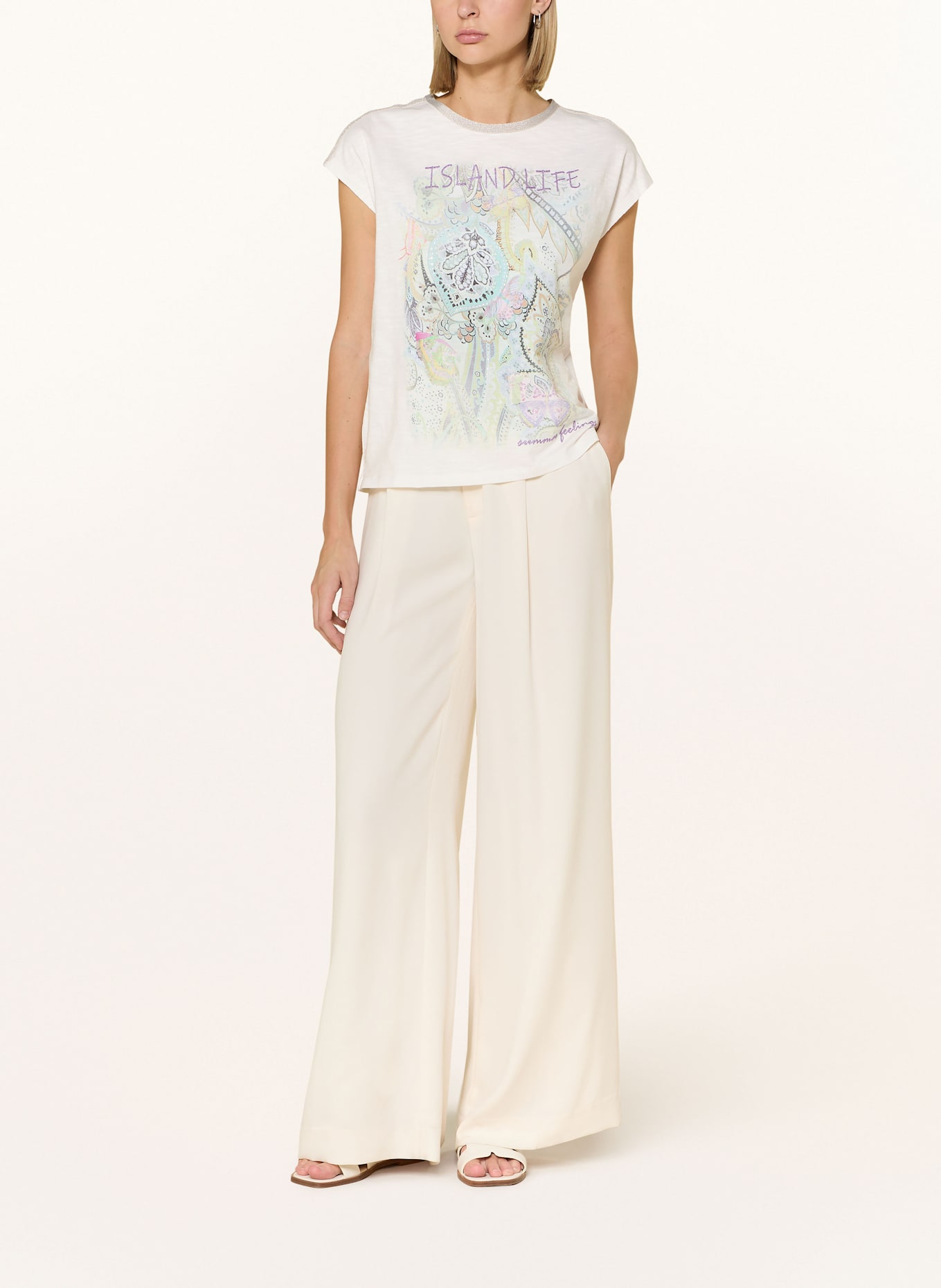 CARTOON T-Shirt mit Schmucksteinen und Glitzergarn: WEISS