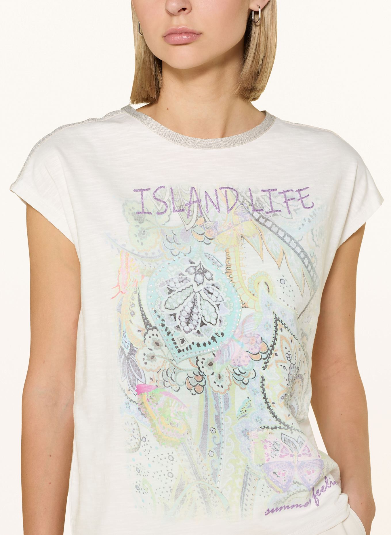 CARTOON T-Shirt mit Schmucksteinen und Glitzergarn: WEISS