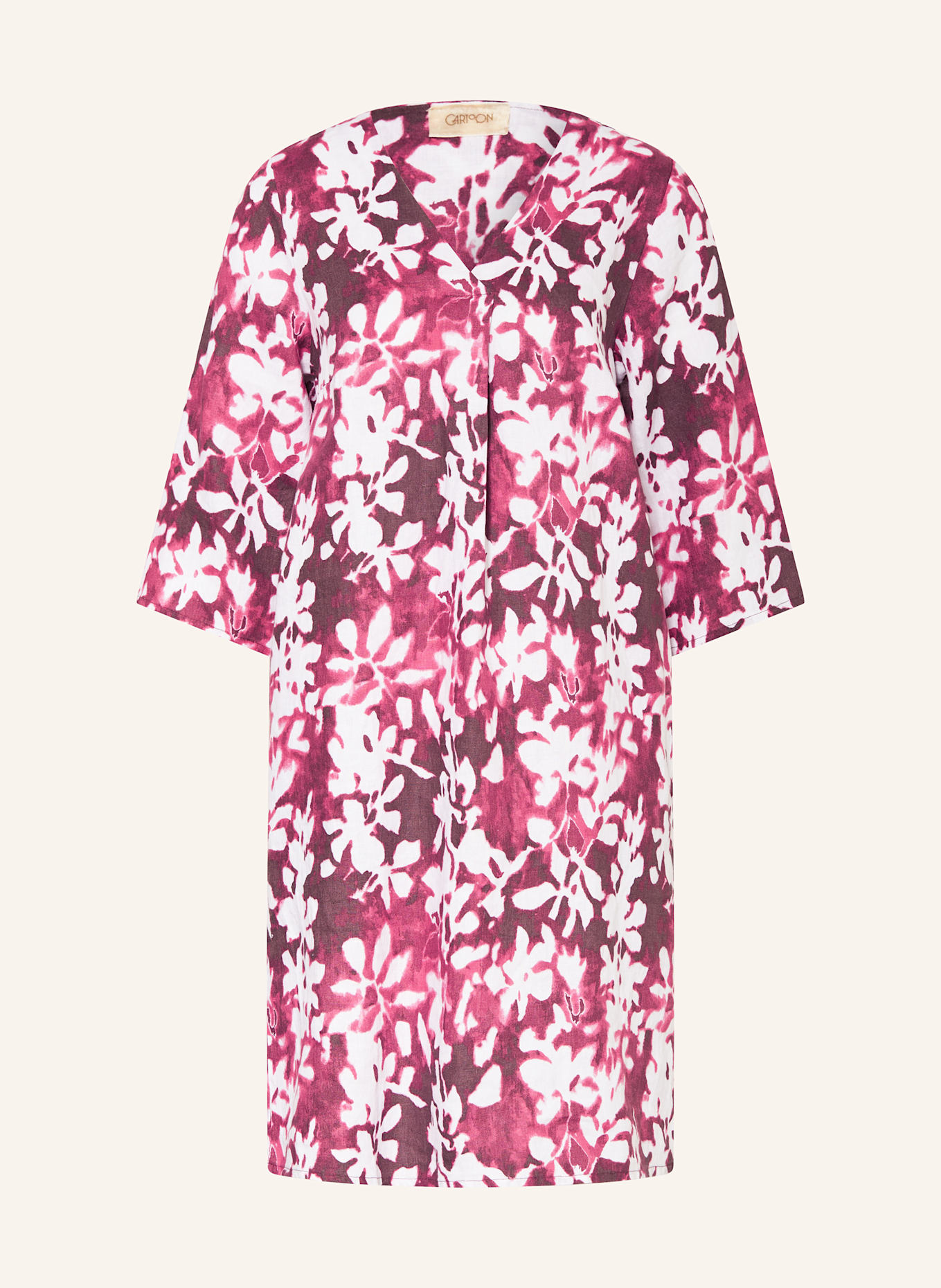 CARTOON Leinenkleid mit 3/4-Arm: CREME / FUCHSIA