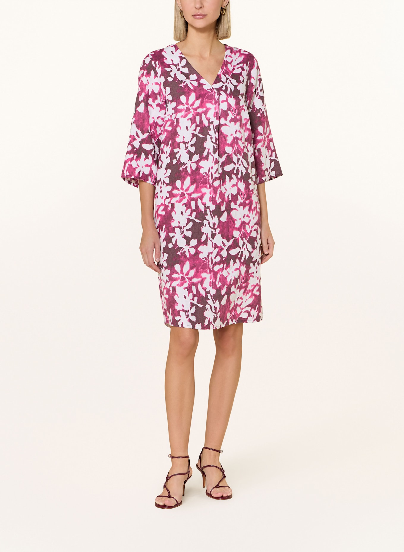 CARTOON Leinenkleid mit 3/4-Arm: CREME / FUCHSIA