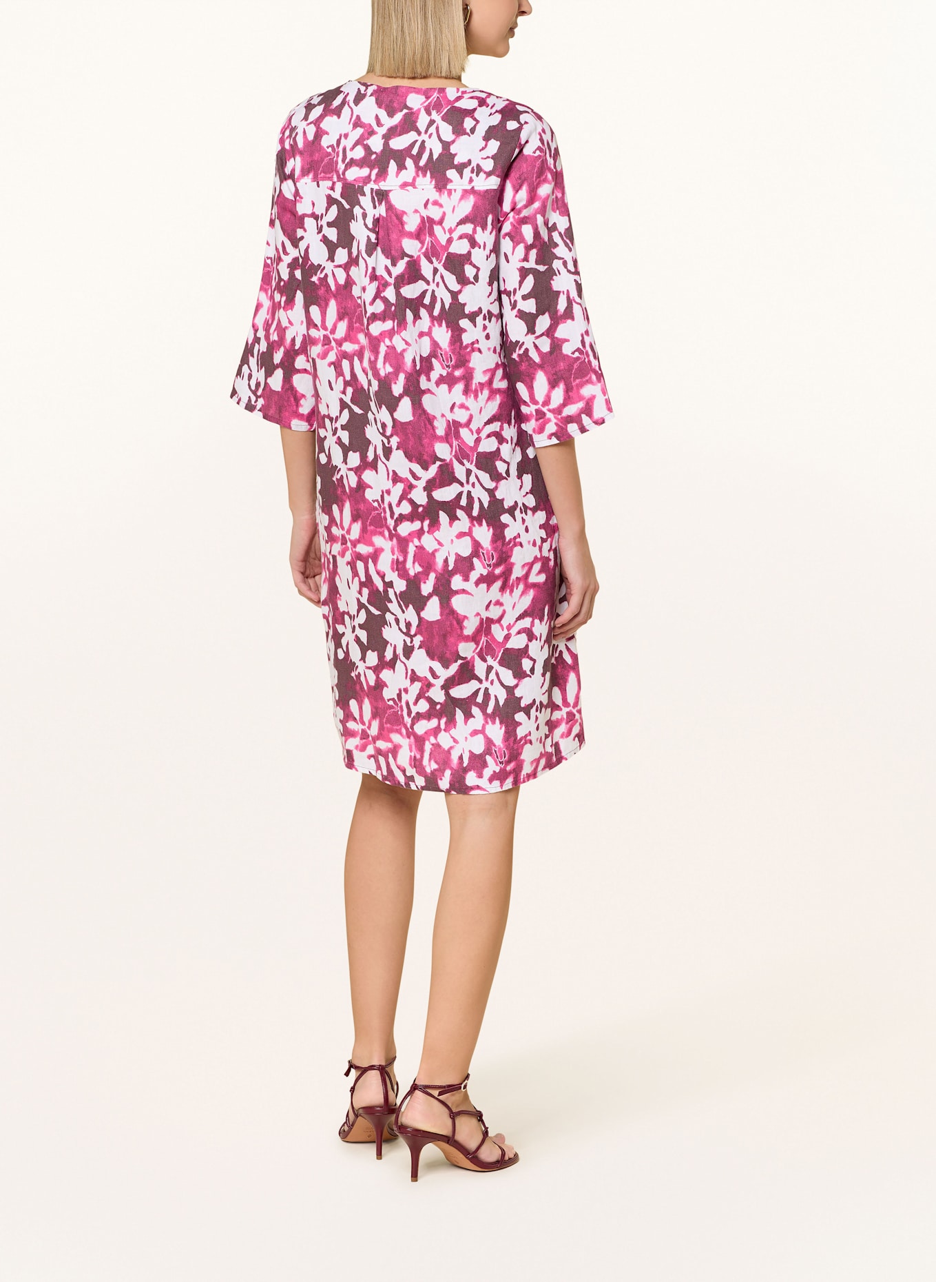 CARTOON Leinenkleid mit 3/4-Arm: CREME / FUCHSIA