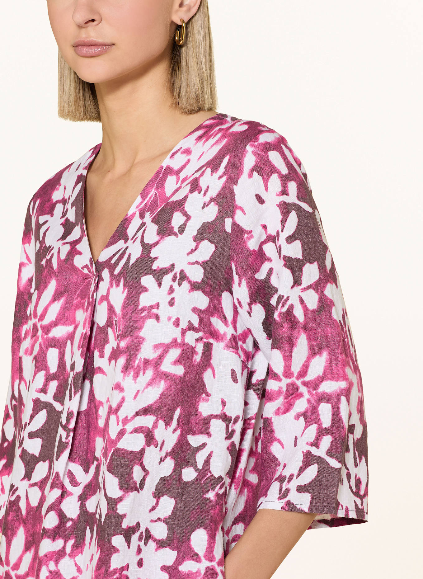 CARTOON Leinenkleid mit 3/4-Arm: CREME / FUCHSIA