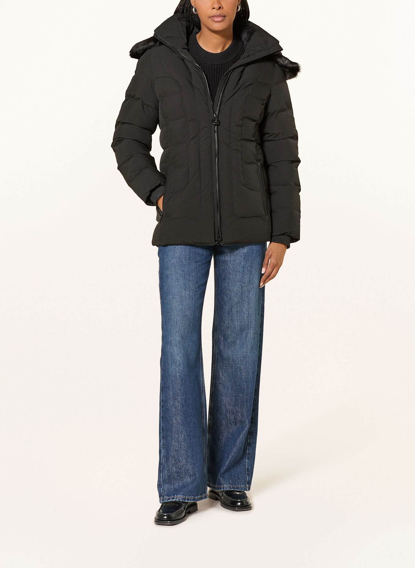 WELLENSTEYN Steppjacke BELVITESSE MEDIUM mit DUPONT™ SORONA®-Isolierung und abnehmbarem Kunstpelz: SCHWARZ