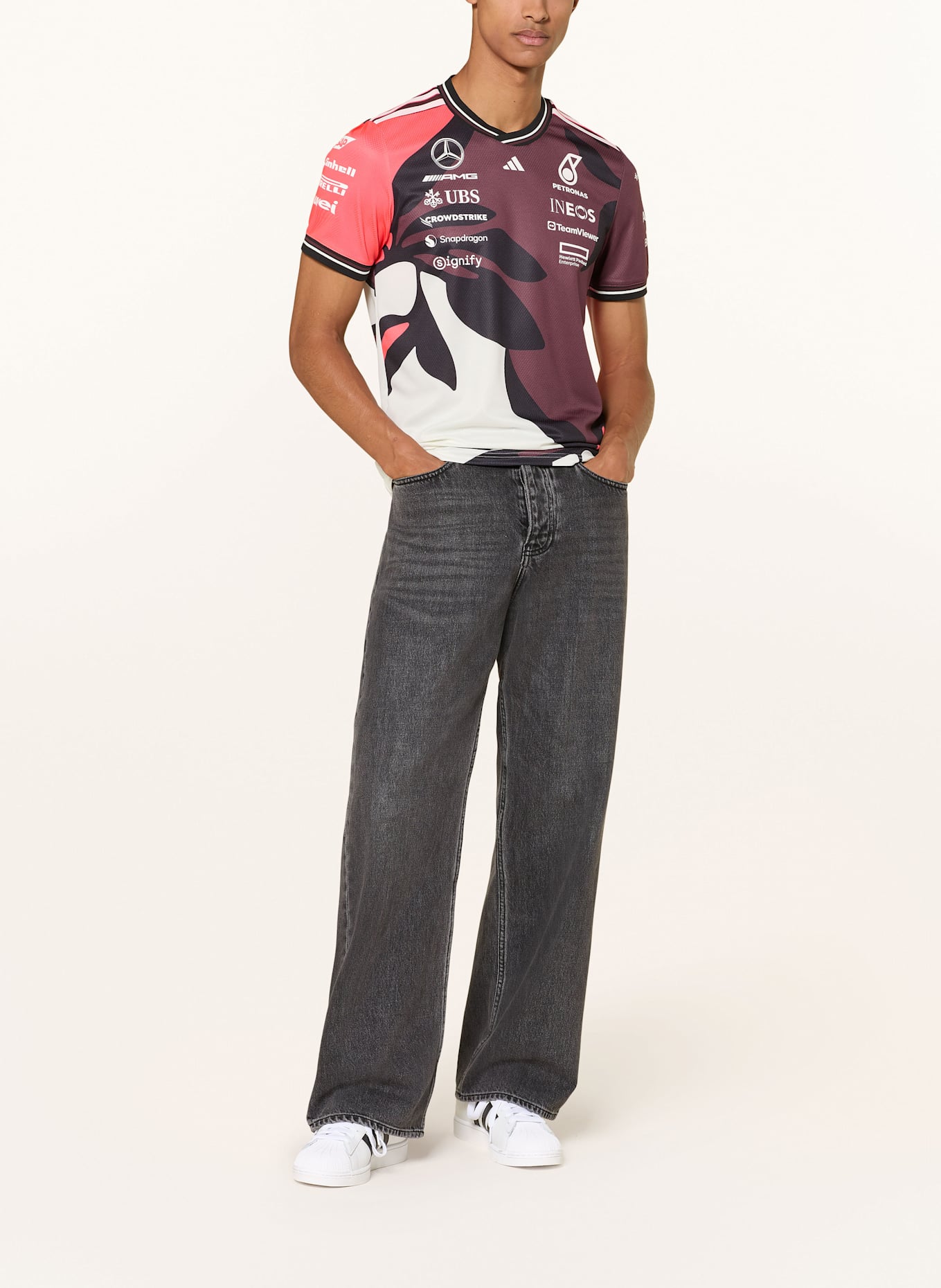 adidas Funktionsshirt MERCEDES - AMG PETRONAS FORMULA ONE TEAM DRIVER: DUNKELROT/ NEONORANGE/ ECRU