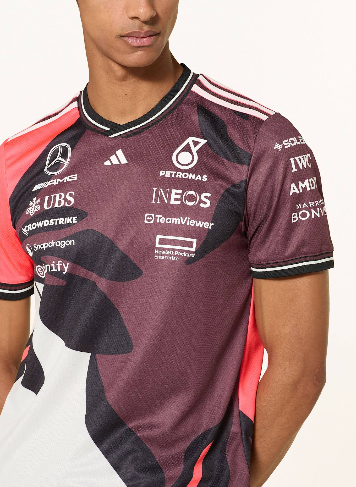 adidas Funktionsshirt MERCEDES - AMG PETRONAS FORMULA ONE TEAM DRIVER: DUNKELROT/ NEONORANGE/ ECRU