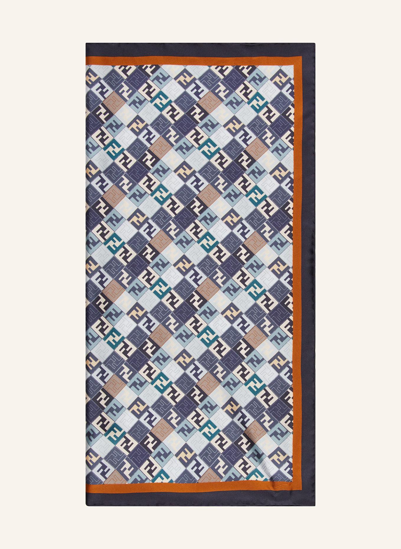 FENDI Silk scarf: BLUE GRAY/ WHITE/ DARK ORANGE