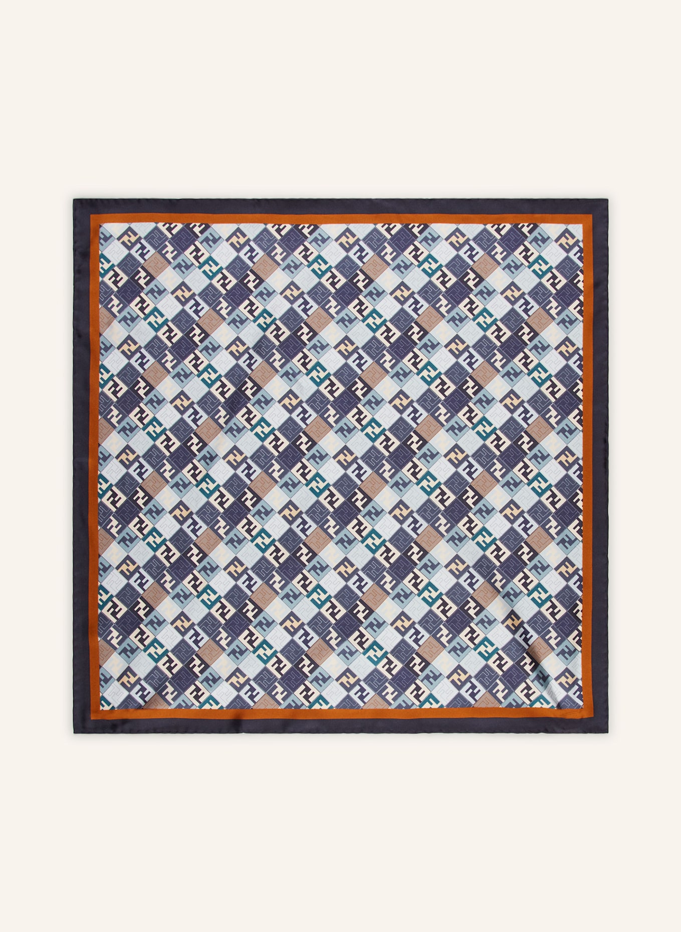 FENDI Silk scarf: BLUE GRAY/ WHITE/ DARK ORANGE