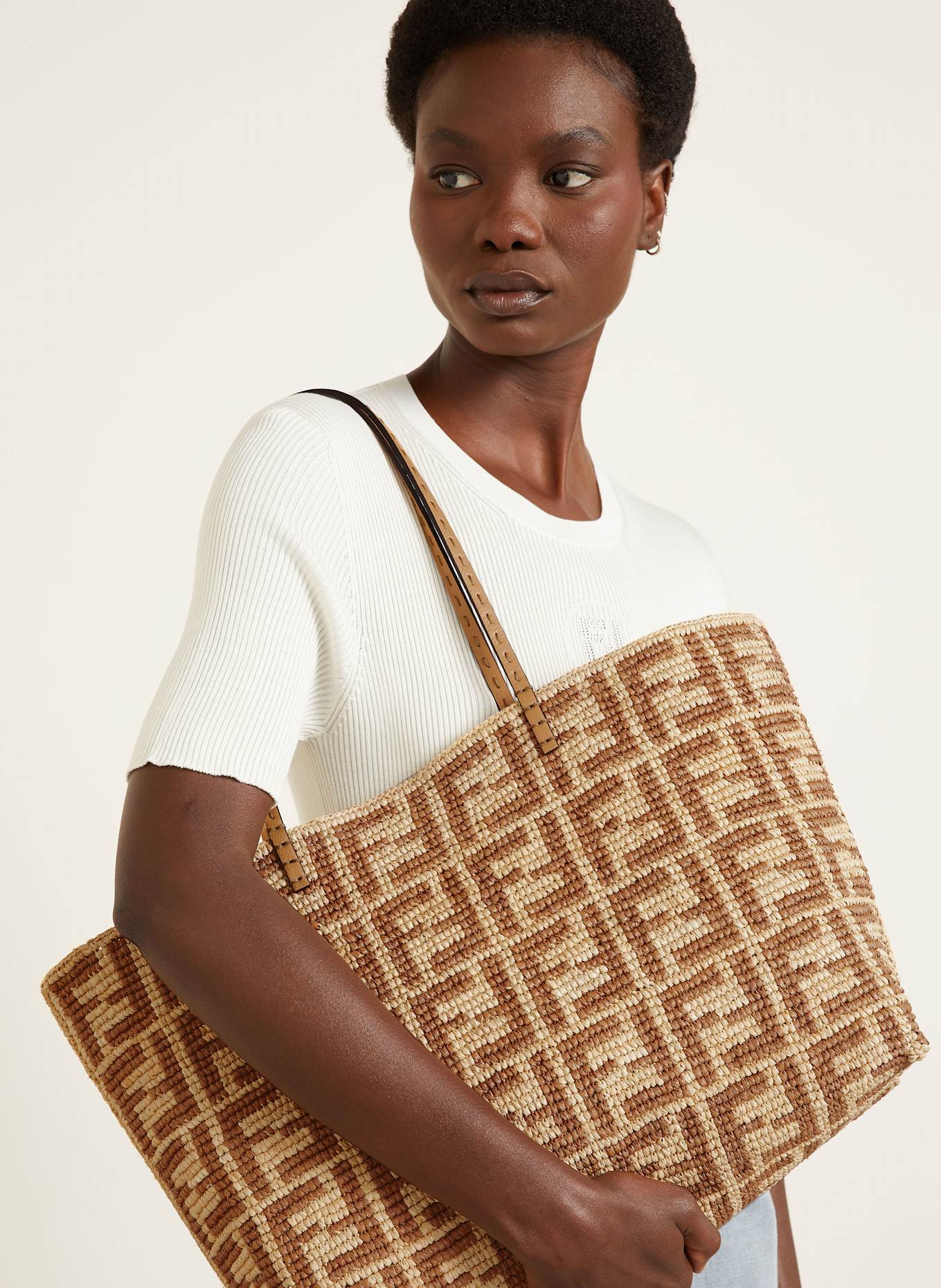 FENDI Shopper ROLL LARGE: GELB/ HELLBRAUN