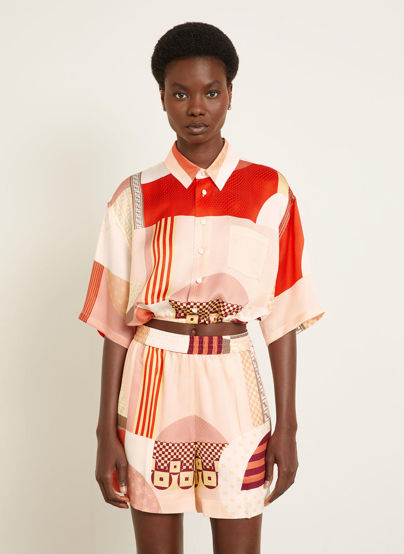 FENDI Hemdbluse aus Seide: ROT / ROSÉ / GELB