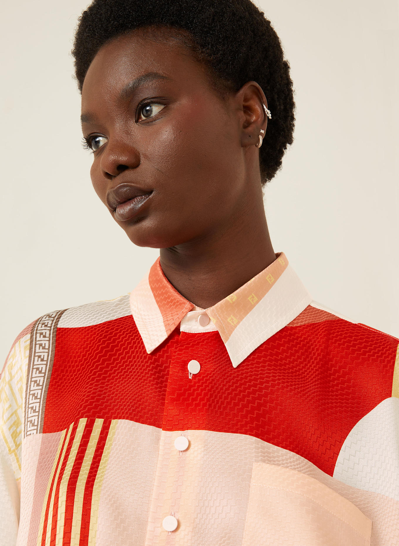 FENDI Hemdbluse aus Seide: ROT / ROSÉ / GELB