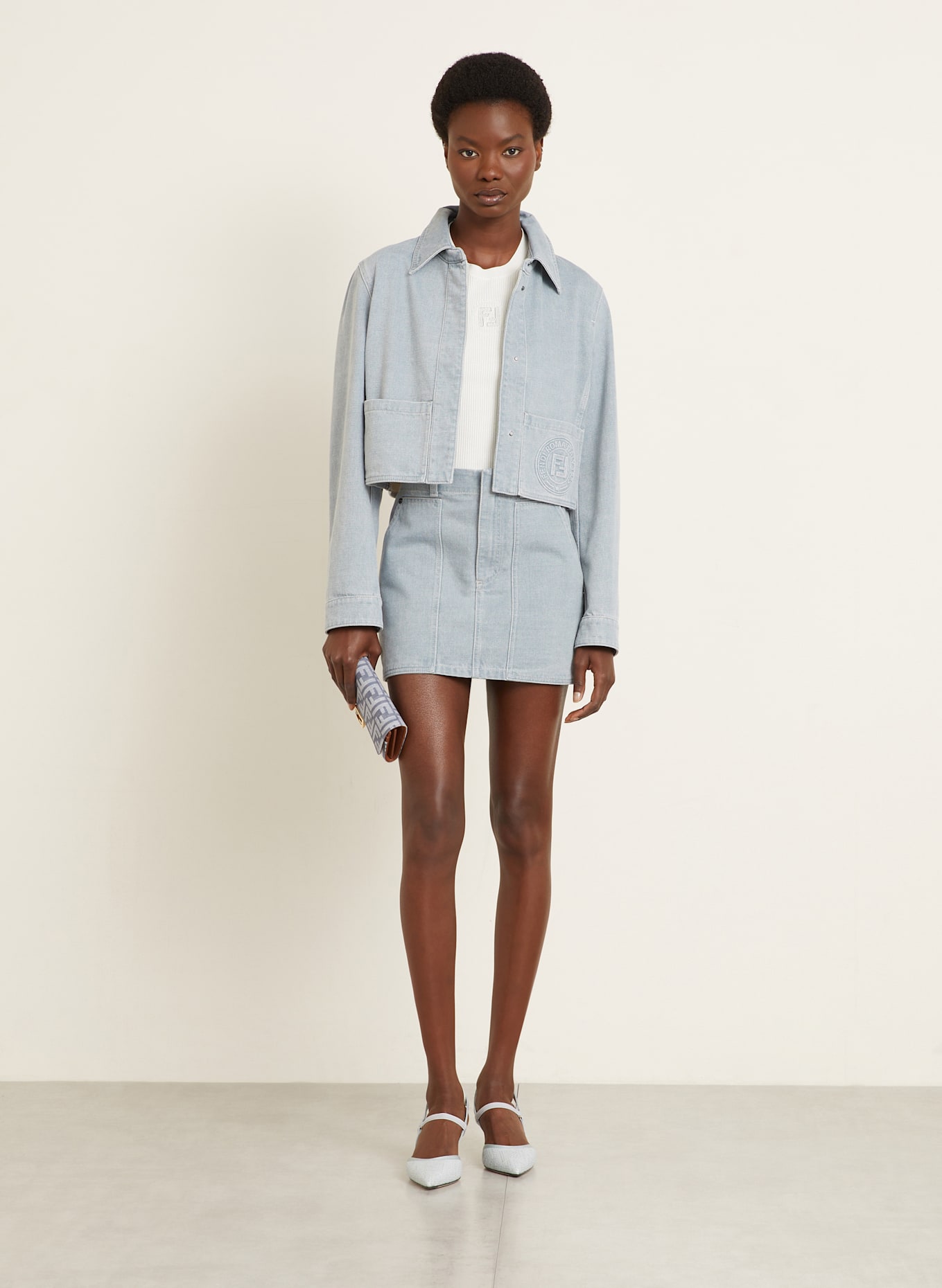 FENDI Strickshirt mit Seide: ECRU