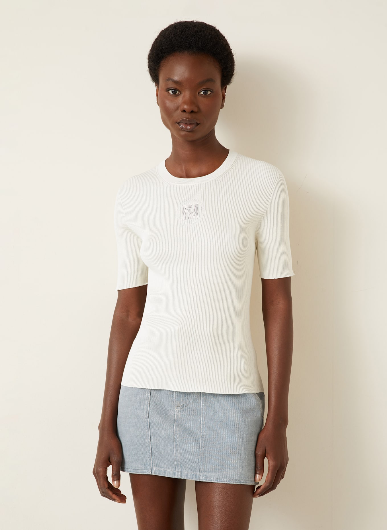 FENDI Strickshirt mit Seide: ECRU