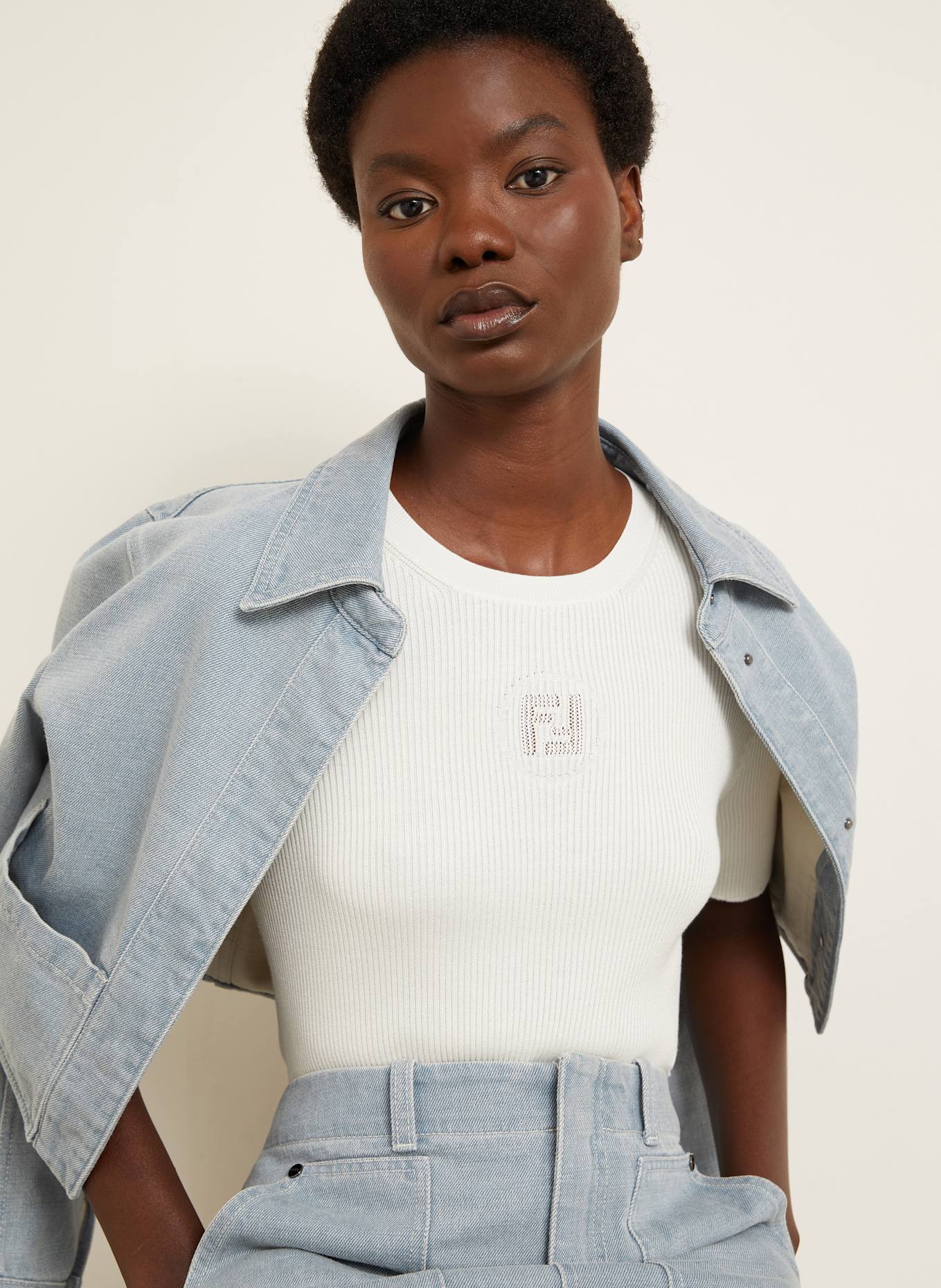 FENDI Strickshirt mit Seide: ECRU