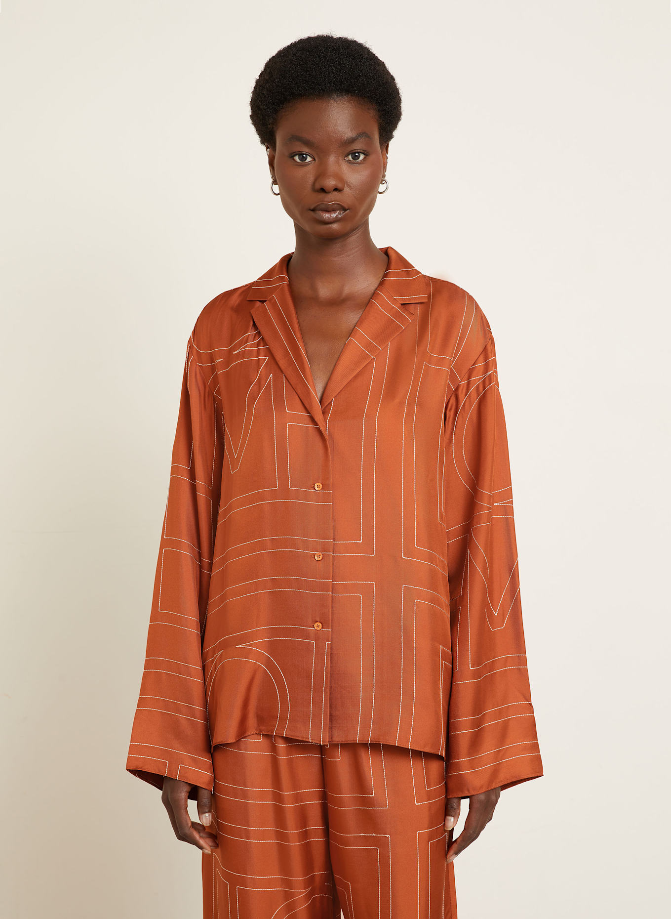 TOTEME Seidenbluse: DUNKELORANGE / WEISS