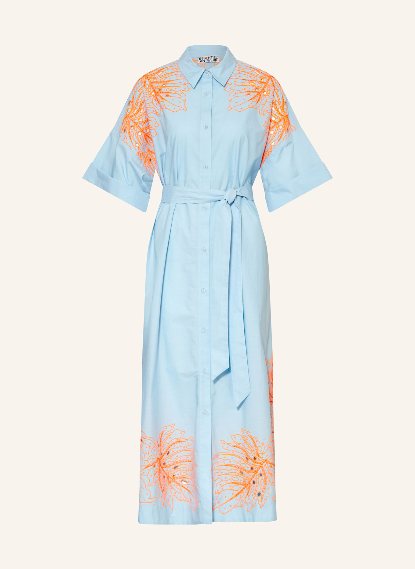 ESSENTIEL ANTWERP Hemdblusenkleid HANCHOR mit 3/4-Arm und Pailletten: HELLBLAU / NEONORANGE
