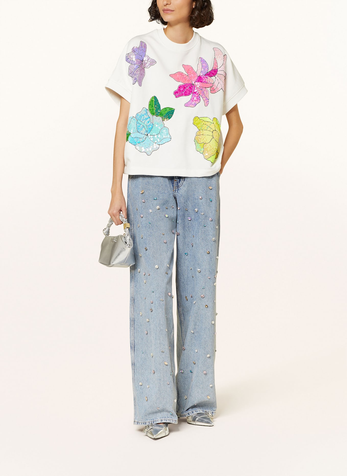 ESSENTIEL ANTWERP Wide Leg Jeans HIGG mit Schmucksteinen: LB09 Lake Blue